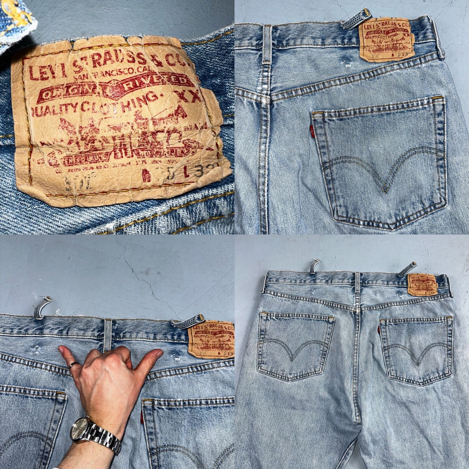 Levi's Levi's 501 Vintage Y2K Straight Jeans 90s Light Blue 38x32 Men's Regular Denim Cotton Blue 501 Series Jeans Size US 38 / EU 54 - 10 Thumbnail