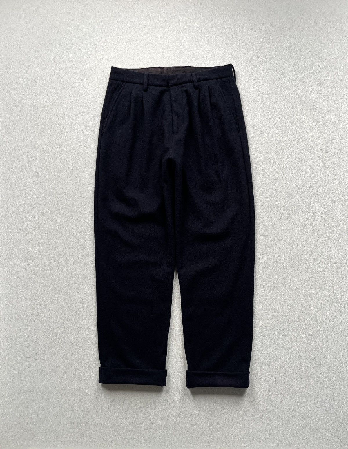 District UNITED ARROWS District United Arrows 2Pleats Wide Wool Flannel Pants DNavy Size US 28 / EU 44 - 1 Thumbnail