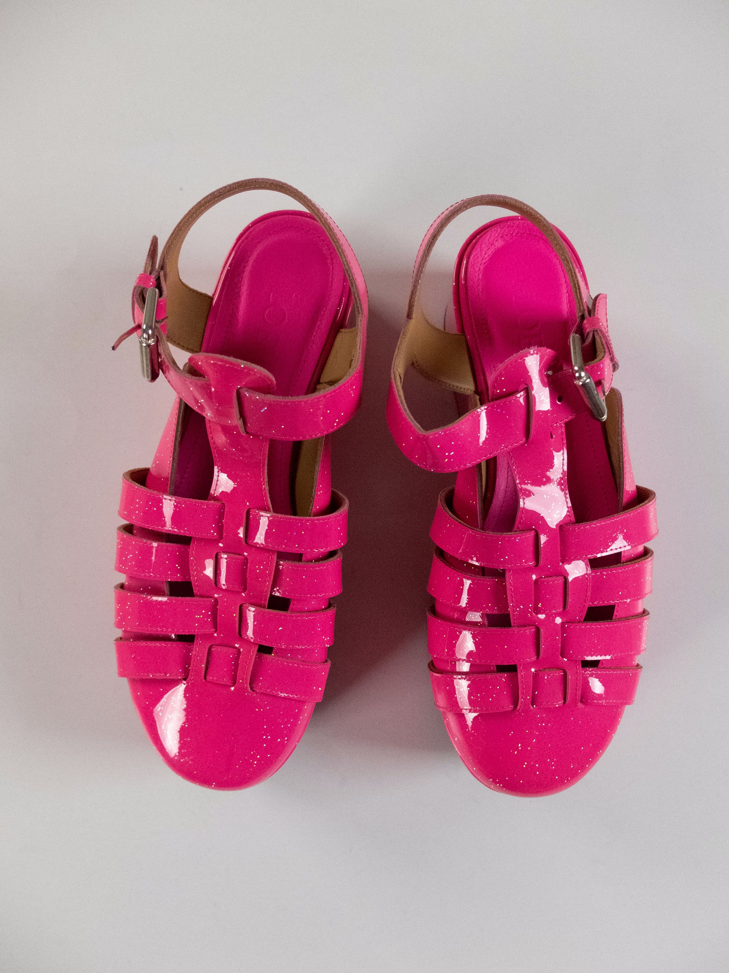 Loewe LOEWE Fisherman neon pink glitter platform wedge sandals 37 Size US 7 / IT 37 - 4 Thumbnail