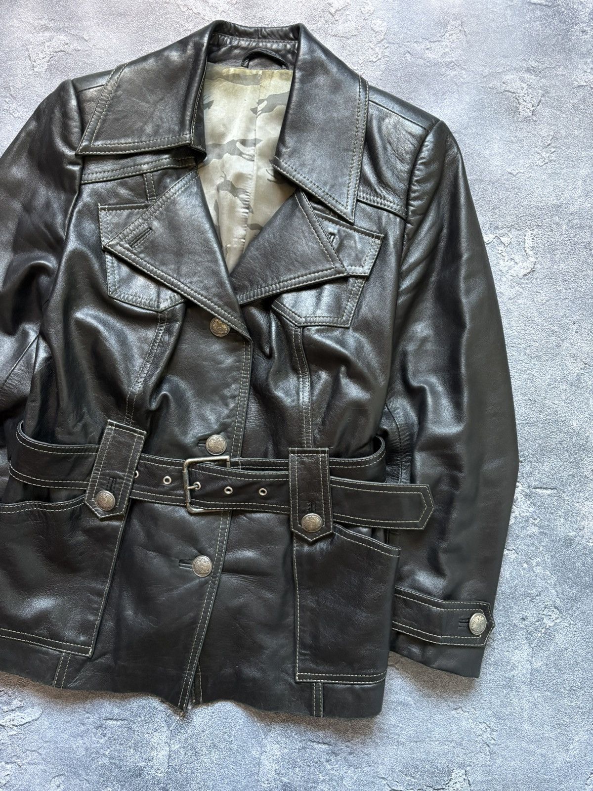 Miss Sixty Crazy Vintage 00s MISS SIXTY Y2K Belted Leather Jacket Size XL / US 12-14 / IT 48-50 - 3 Thumbnail