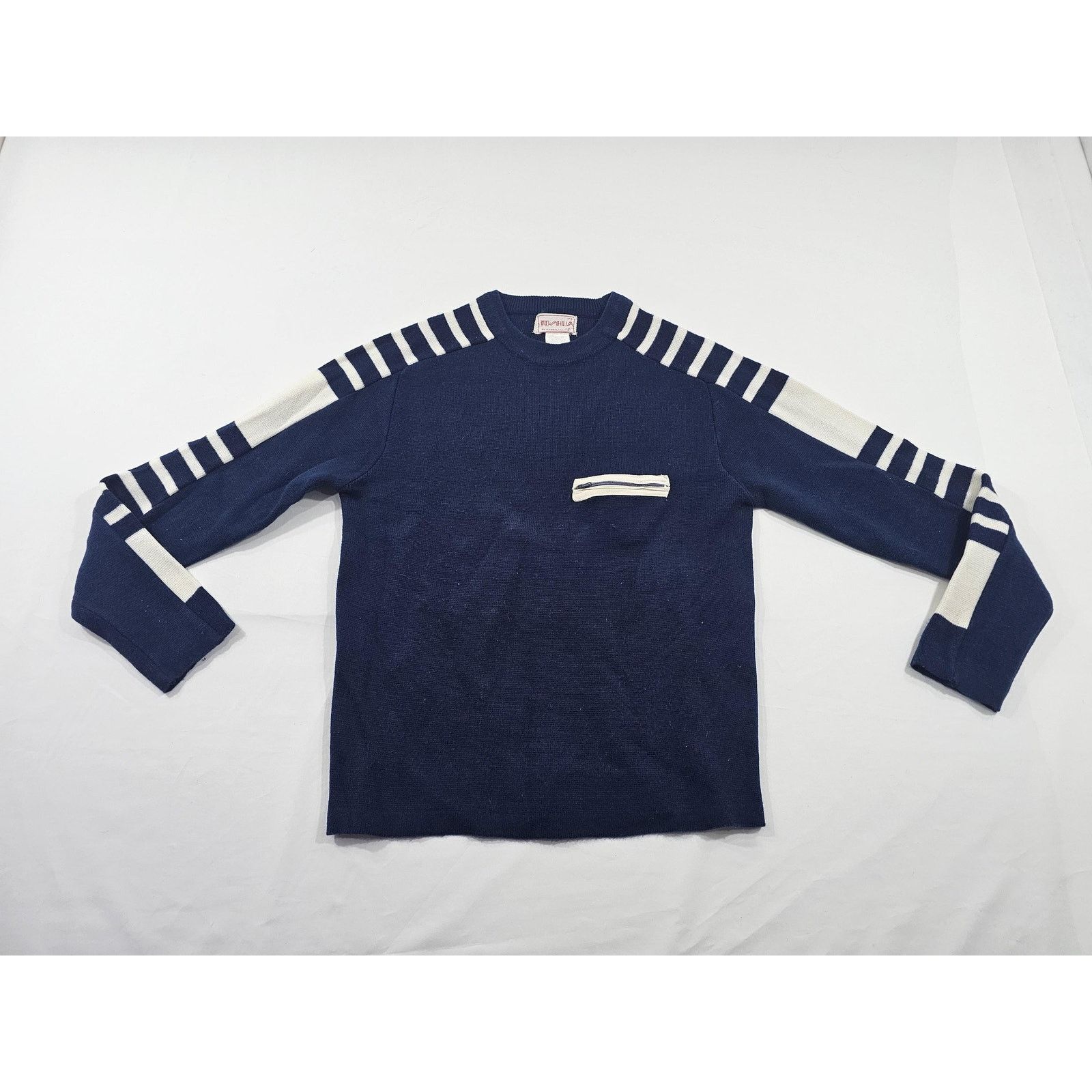 Other Joshua Striped Sleeve Pullover Sweater Blue Acrylic, M 1980s Size US M / EU 48-50 / 2 - 1 Thumbnail