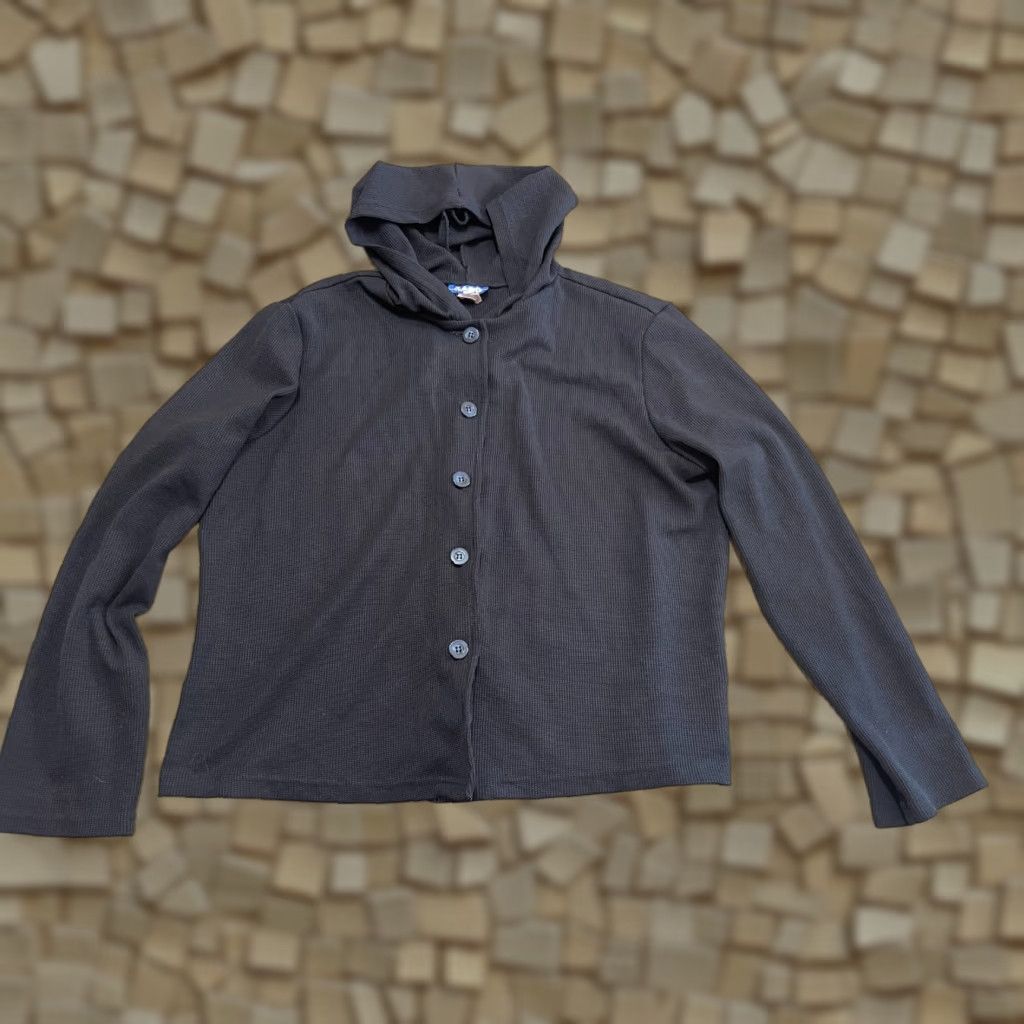 Vintage Cabo Sweater Women's Size Large Black Button Up Hooded Cardigan Size L / US 10 / IT 46 - 1 Thumbnail