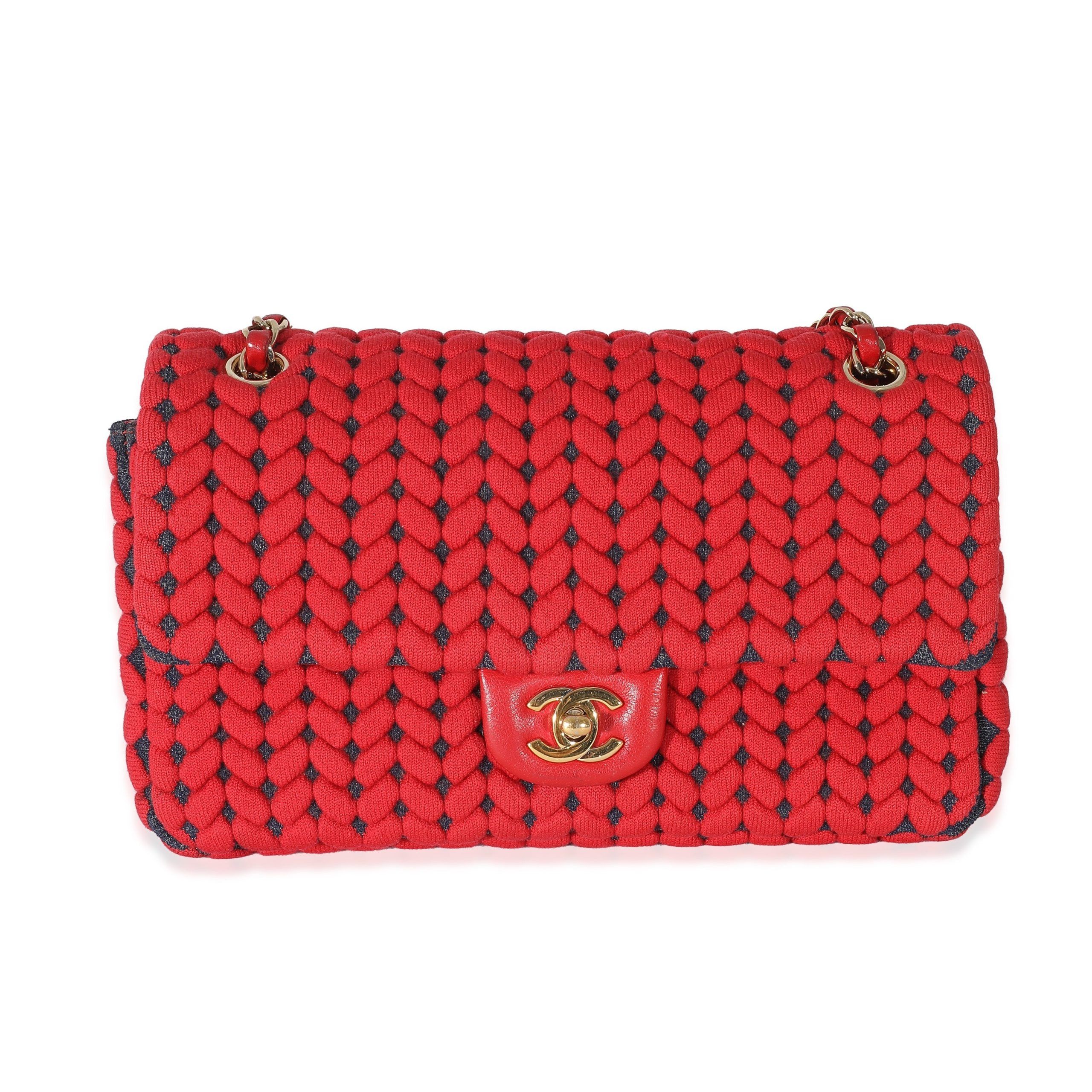 image of Chanel Red Wool Woven Medium Single Flap Bag, Women's