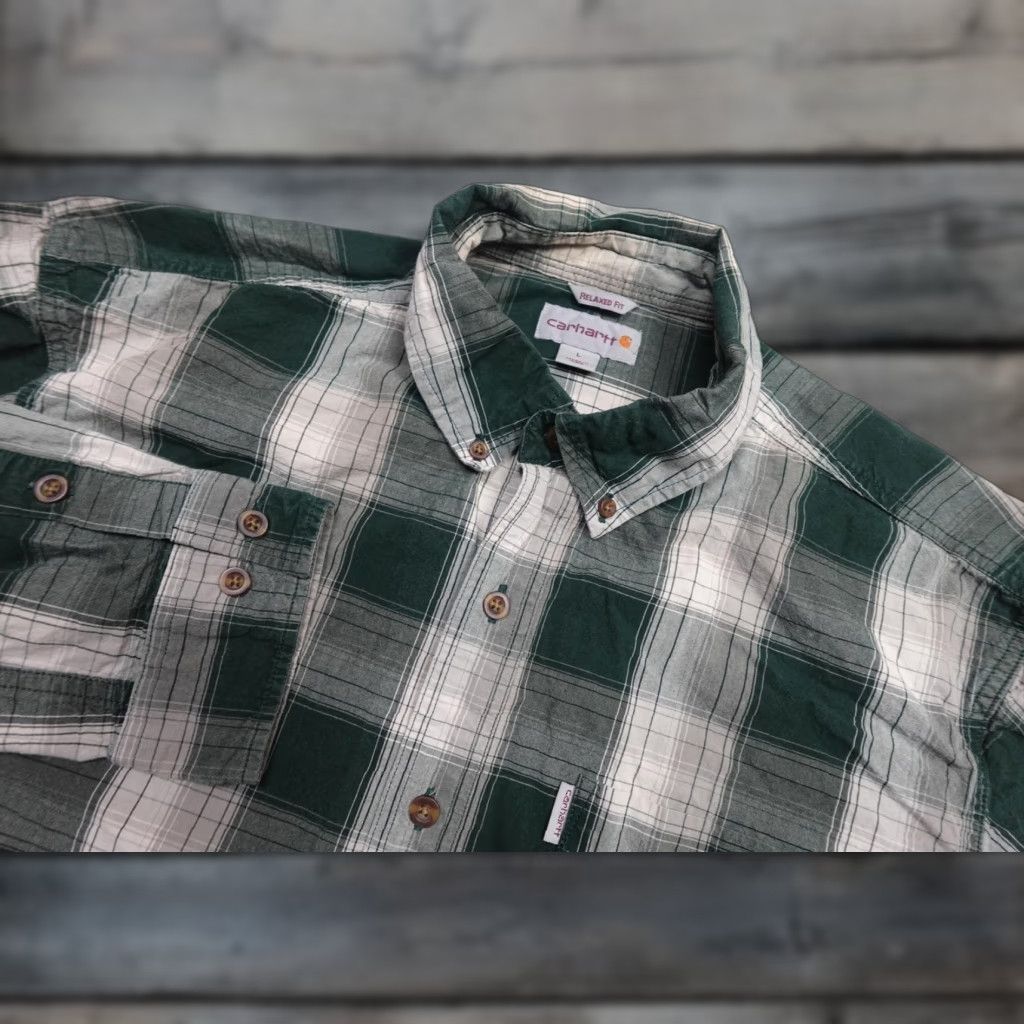 Carhartt VINTAGE Carhartt Button Down Mens Large Green Plaid Relaxed Fit Long Sleeve Flannel Work Size US L / EU 52-54 / 3 - 1 Thumbnail