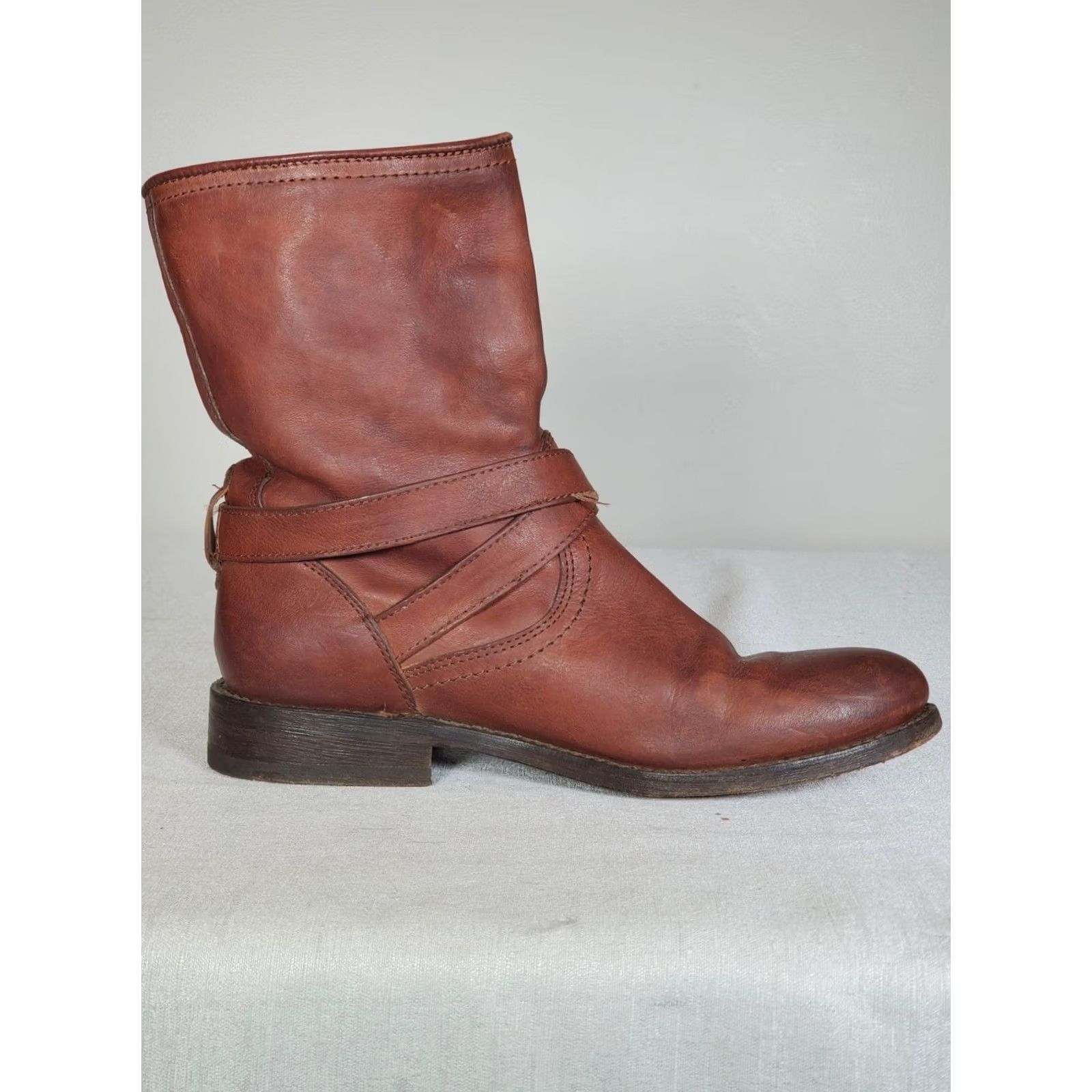 Frye FRYE Jayden Cross Engineer Boots Mahogany Leather Pull On Ankle Women's US 7 B Boots Womens Size US 7 / IT 37 - 4 Thumbnail