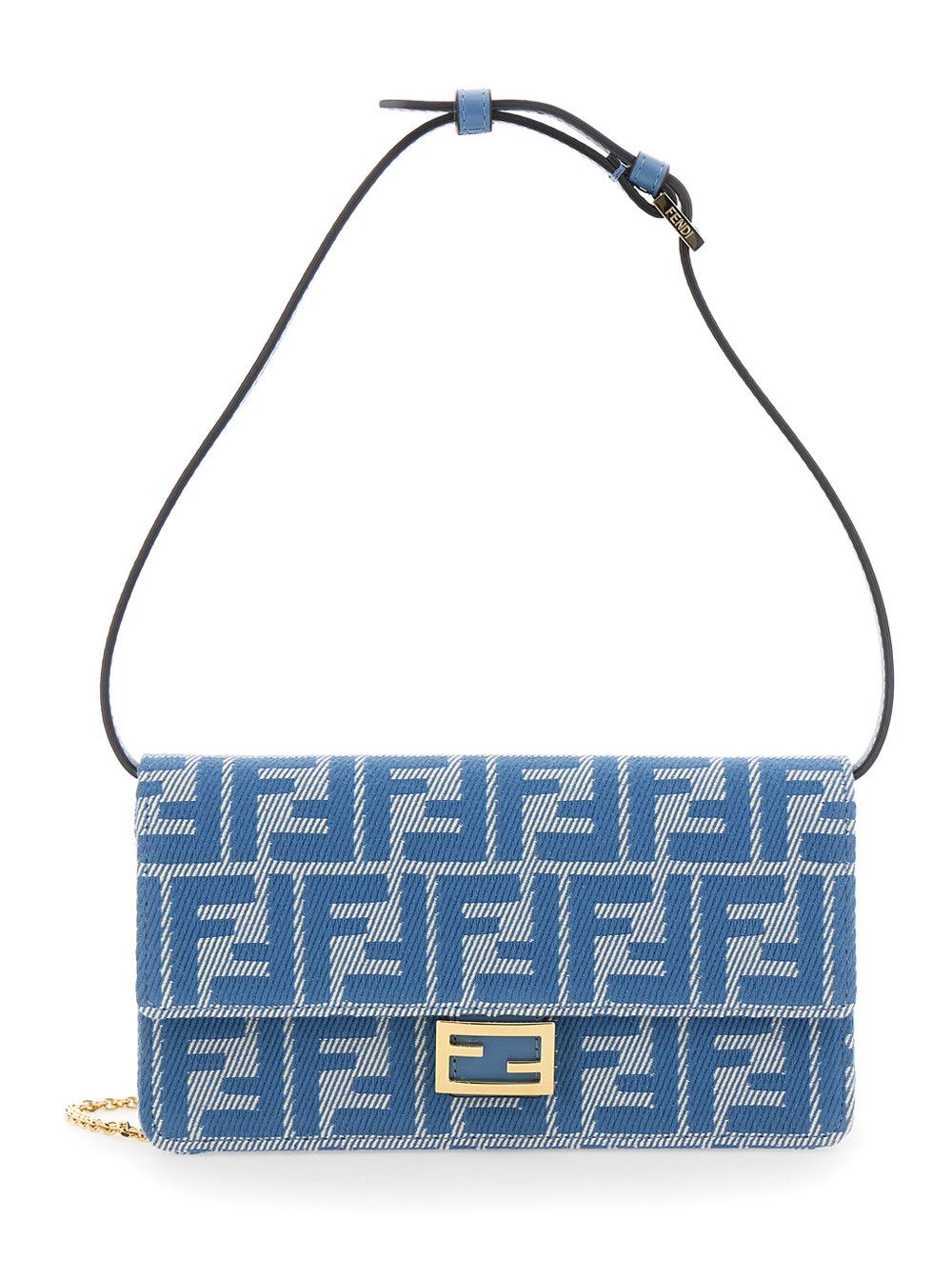 Fendi Blue Crossbody Bag With All-Over Ff Motif And Metallic Ff Plaque On The Front In Cotton Woman, Women's