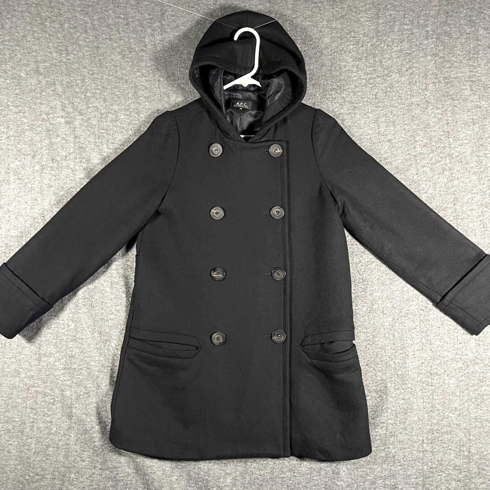 A.P.C. A.P.C. Coat Womens 36 Black Wool Cashmere Hooded Pea Coat Lined Poland Size XS / US 0-2 / IT 36-38 - 3 Thumbnail