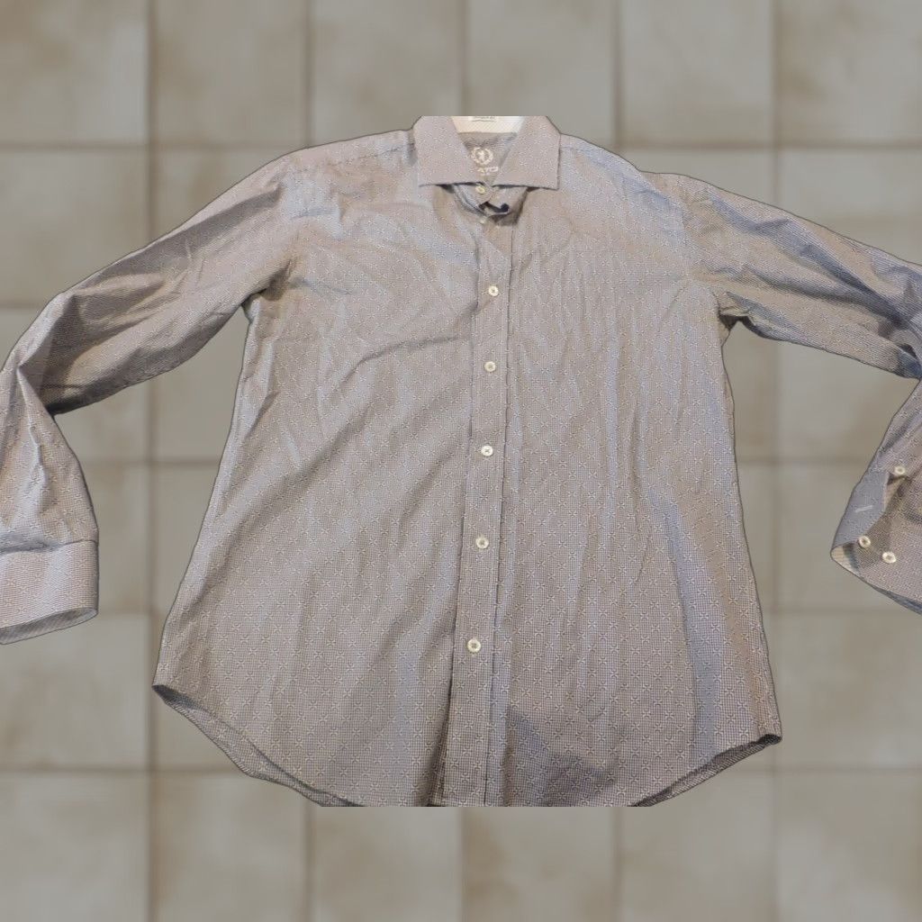 BUGATCHI Bugatchi Uomo Shirt Mens M Gray Button-Up Knit Cotton Casual Plaid Long Sleeve Collared Slimming Pockets Regular Vintage No Buttons Mens Size US M / EU 48-50 / 2 - 1 Thumbnail