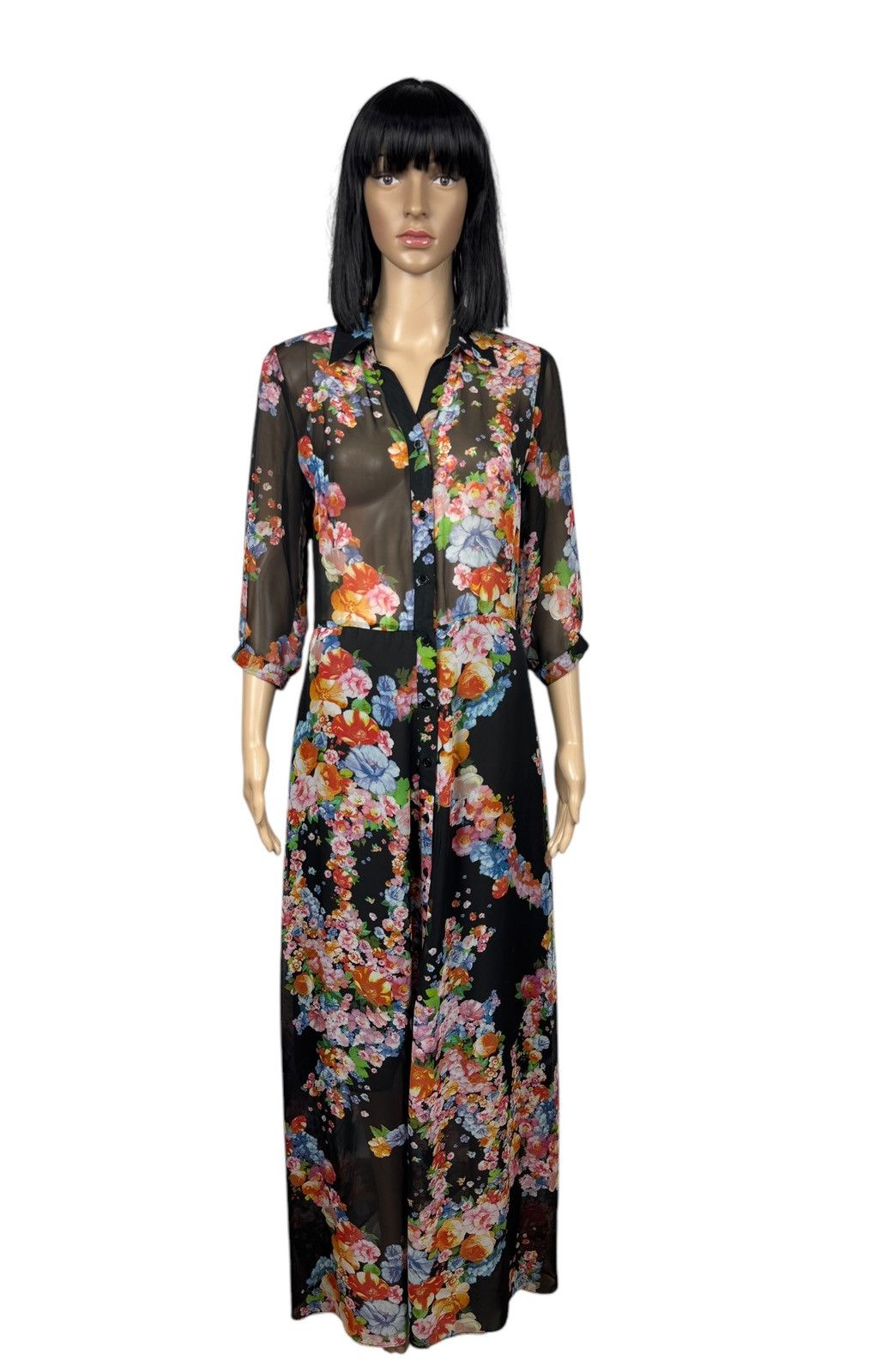 Designer Ulyana Sergeenko Maxi Dress Floral Printed Mesh size L Size L / US 10 / IT 46 - 1 Thumbnail