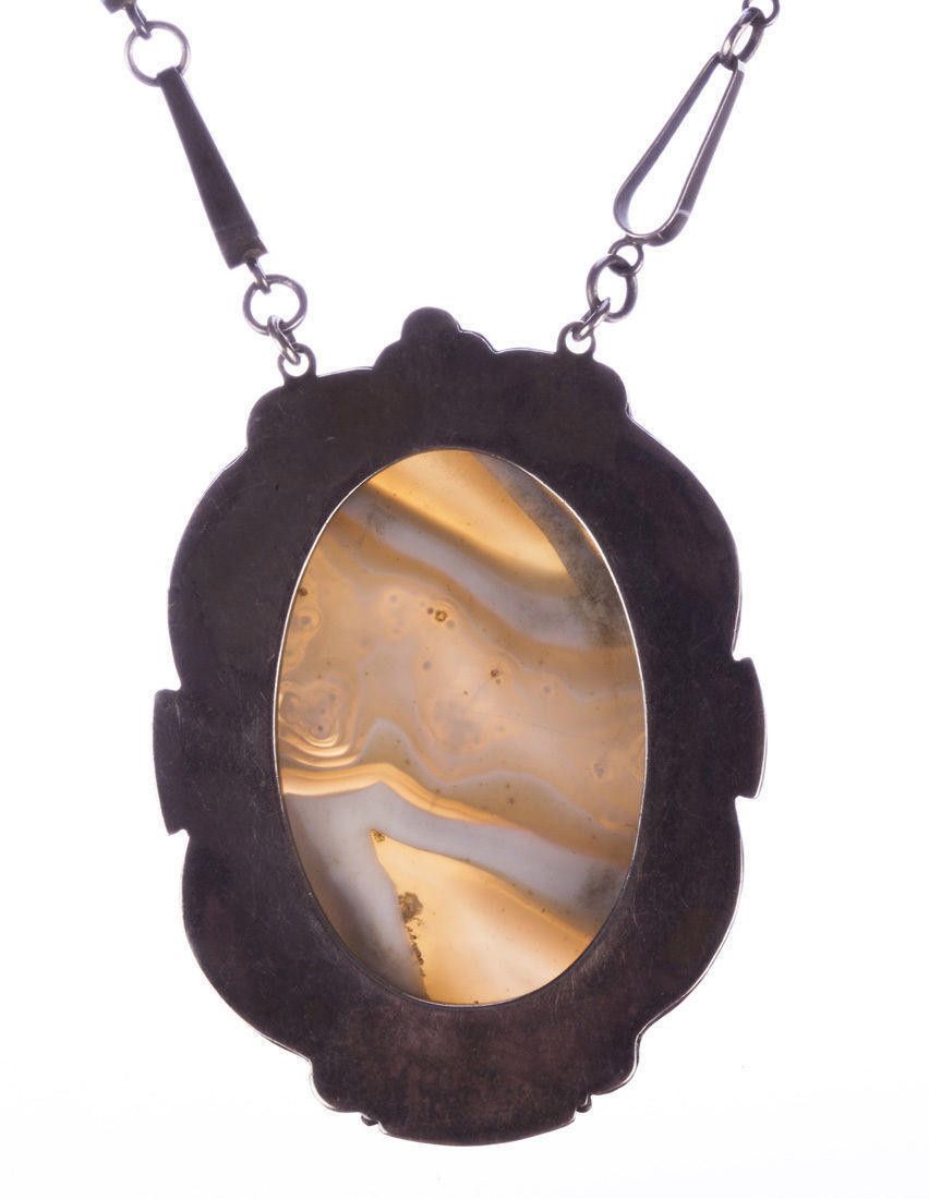 Designer Russian Sterling Silver Gray and White Bezel Agate Necklace Size ONE SIZE - 3 Thumbnail