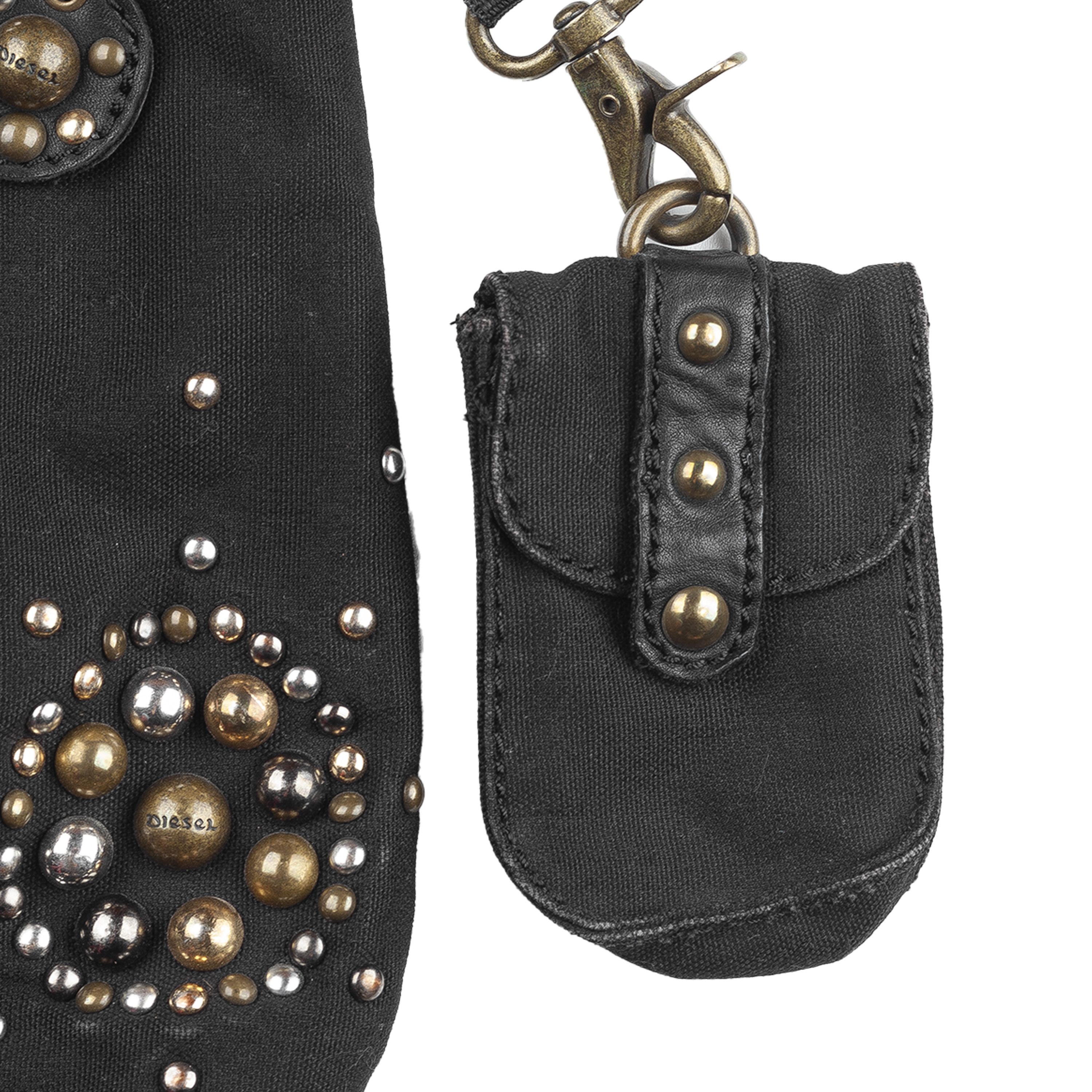 Diesel × Diesel Black Gold Diesel Studded Crossbody Black Denim Leather Vintage Bag Size ONE SIZE - 4 Thumbnail