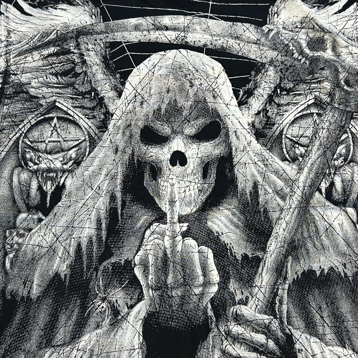 Band Tees × Vintage Vintage Grim Reaper Middle Finger AOP Tee Opium Y2K Size US XL / EU 56 / 4 - 2 Thumbnail