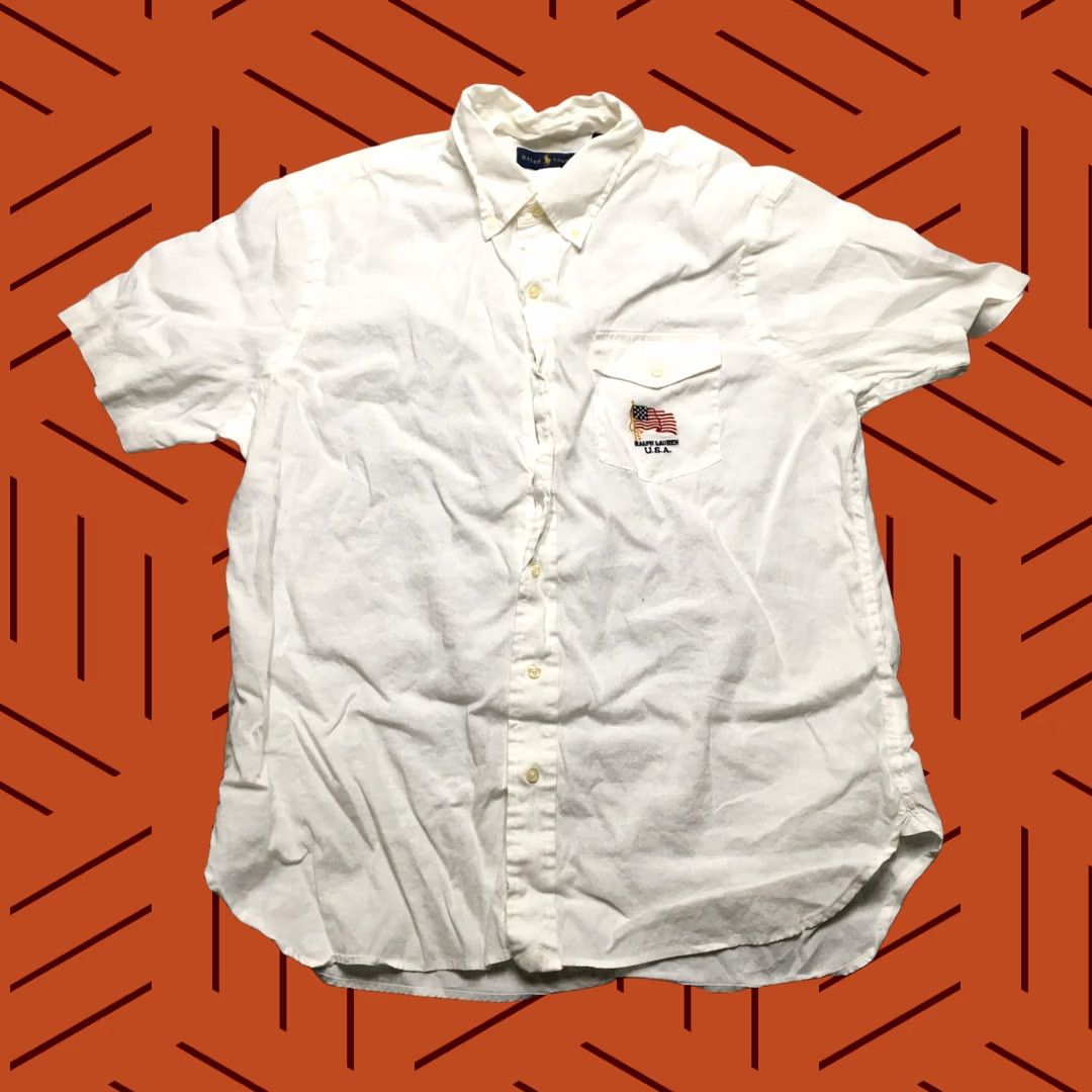 Polo Ralph Lauren Polo Ralph Lauren USA Flag Linen Blend Shirt Mens L White Fourth of JulyButton-Up Shirt Size US L / EU 52-54 / 3 - 1 Thumbnail