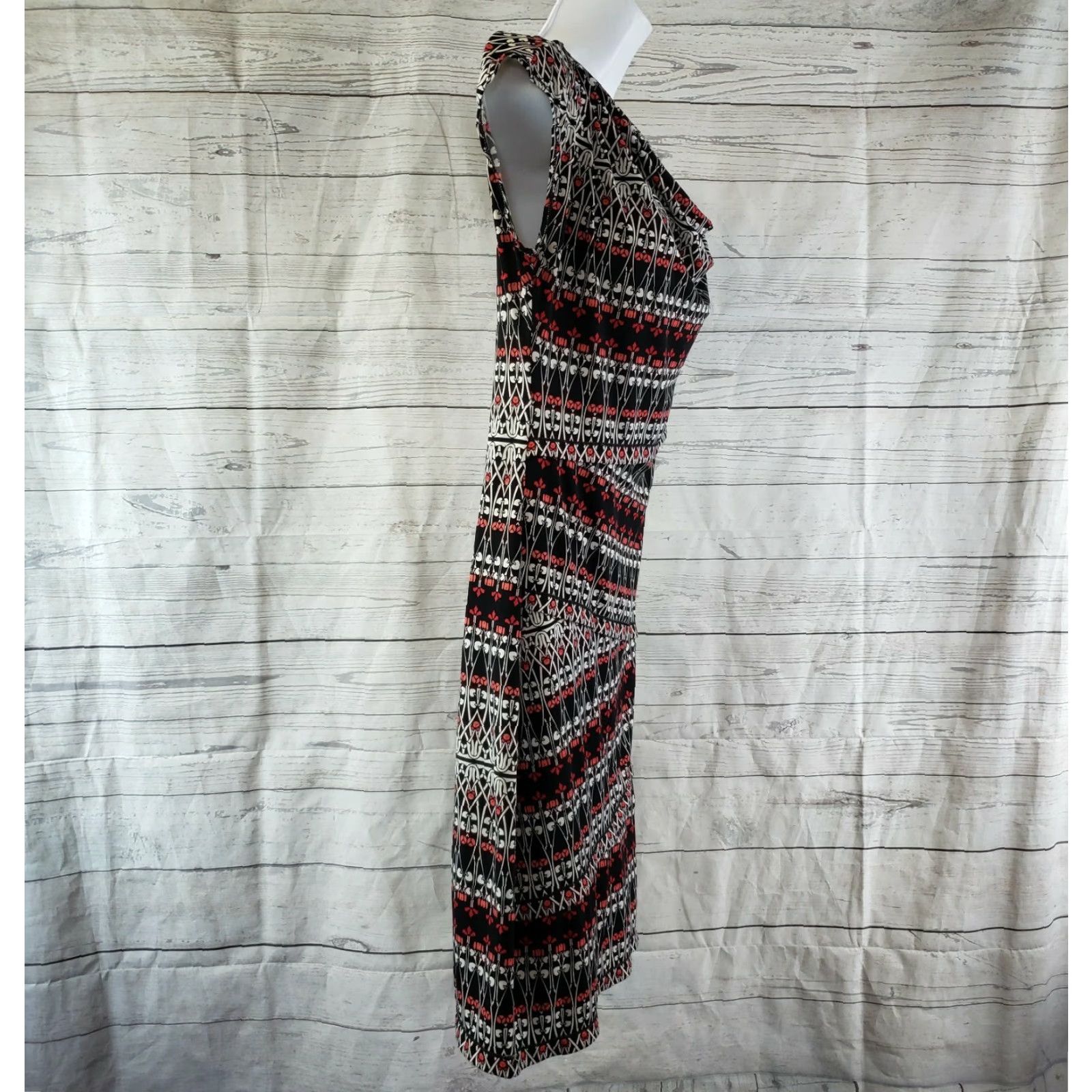 Vintage Max Studio Womens Dress Sz Small Black Pink Striped Draped Neck Dress Shift 95% polyester 5% spandex Knee Length Pullover Womens Size S / US 4 / IT 40 - 4 Thumbnail