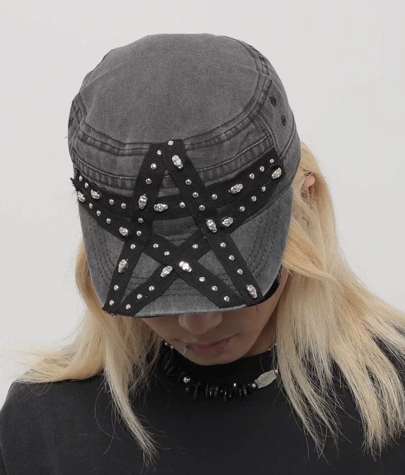 Japanese Brand Utility grunge faded skull studded star y2k military cap hat Size ONE SIZE - 1 Thumbnail