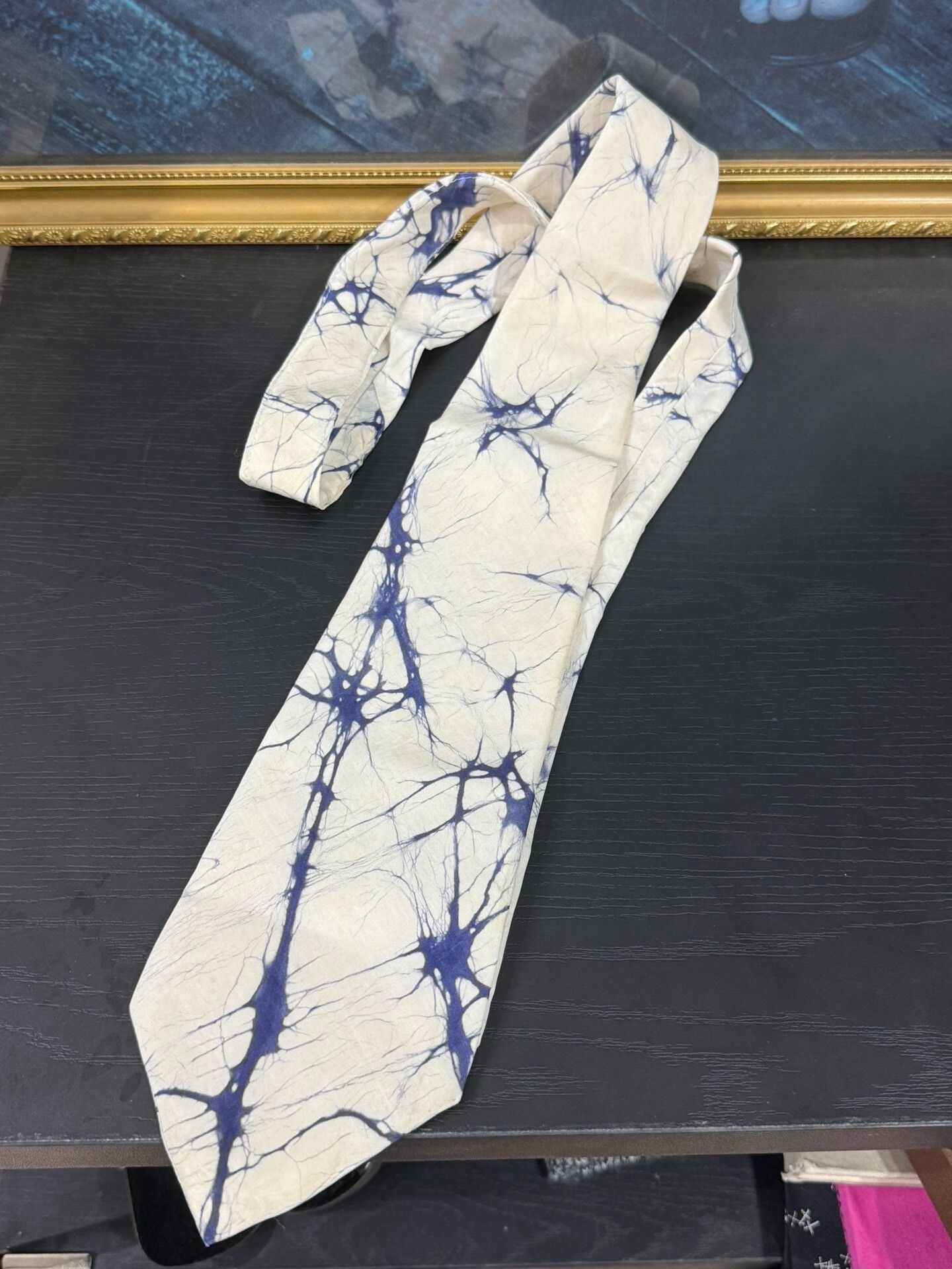 Comme des Garcons Comme des Garcons Blue Printed Silk Tie Size ONE SIZE - 1 Thumbnail