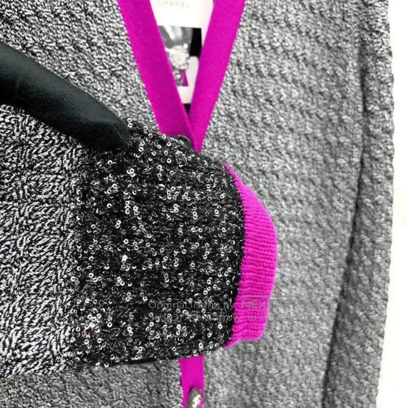 Chanel Chanel Gray Long Sleeve Cardigan with Pink Trim . Size L / US 10 / IT 46 - 5 Thumbnail