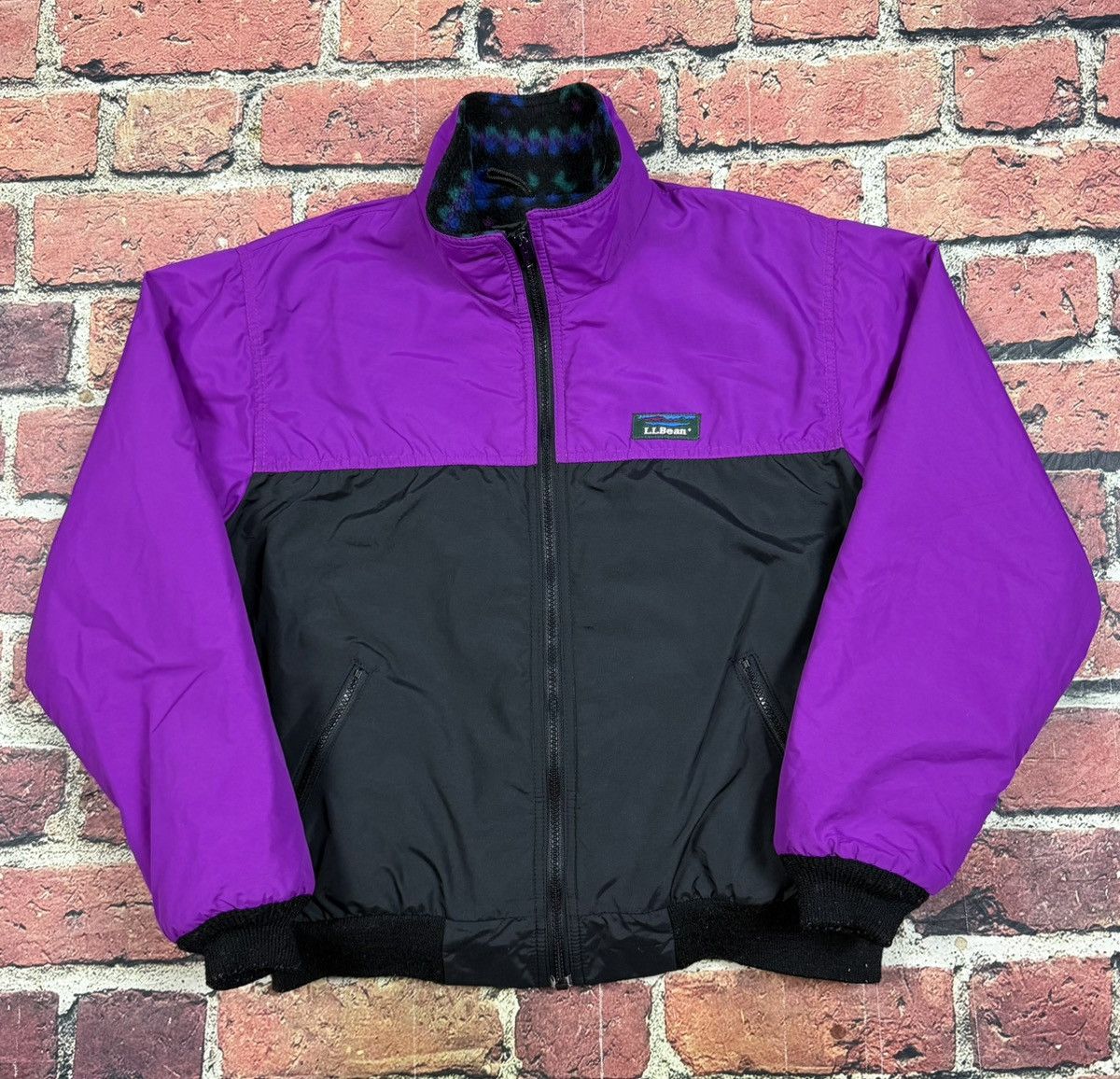 L.L. Bean Vintage LL Bean Warm Up Jacket Aztec Fleece Lined Bomber 