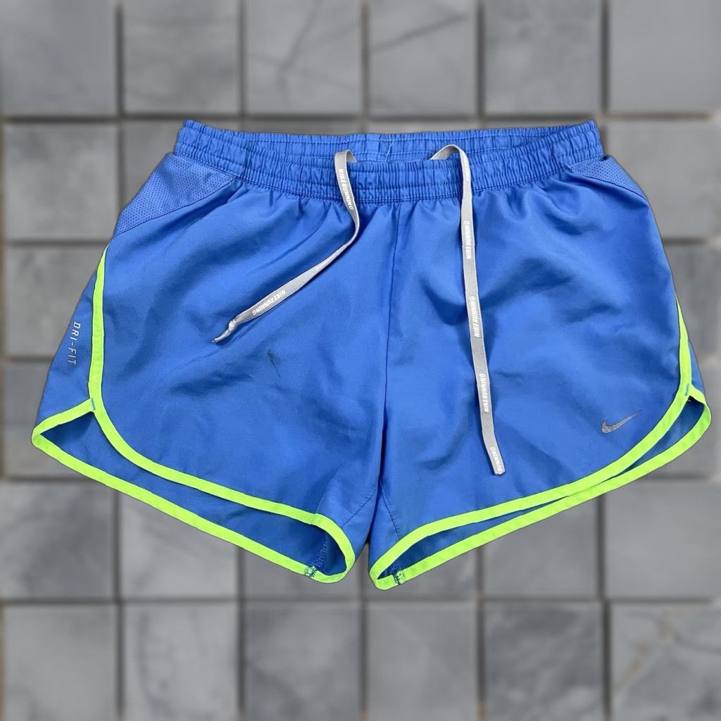 Nike VINTAGE Nike Shorts Womens XS Blue Dri Fit Lined Athletic Performance Running Neon Green Size 26" / US 2 / IT 38 - 1 Thumbnail