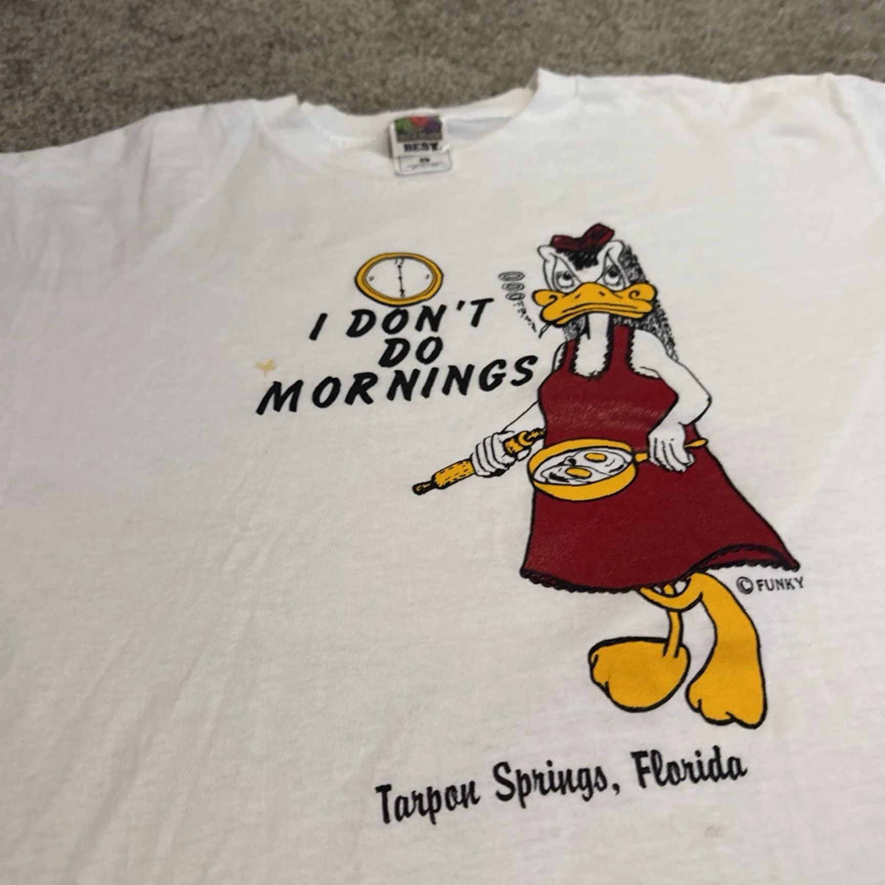 Fruit Of The Loom VINTAGE 90s I Don’t Do Mornings Grumpy Duck Cartoon Art T-Shirt Large White Unisex Adults L 90s Shirt Mens/Womens Size US L / EU 52-54 / 3 - 2 Thumbnail