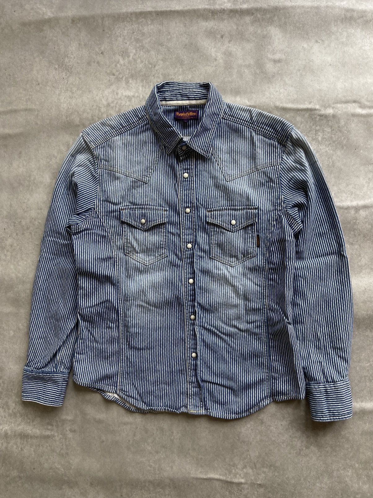 If Six Was Nine × Japanese Brand Purple&Yellow Striped Longsleeve Shirt Size US S / EU 44-46 / 1 - 1 Thumbnail