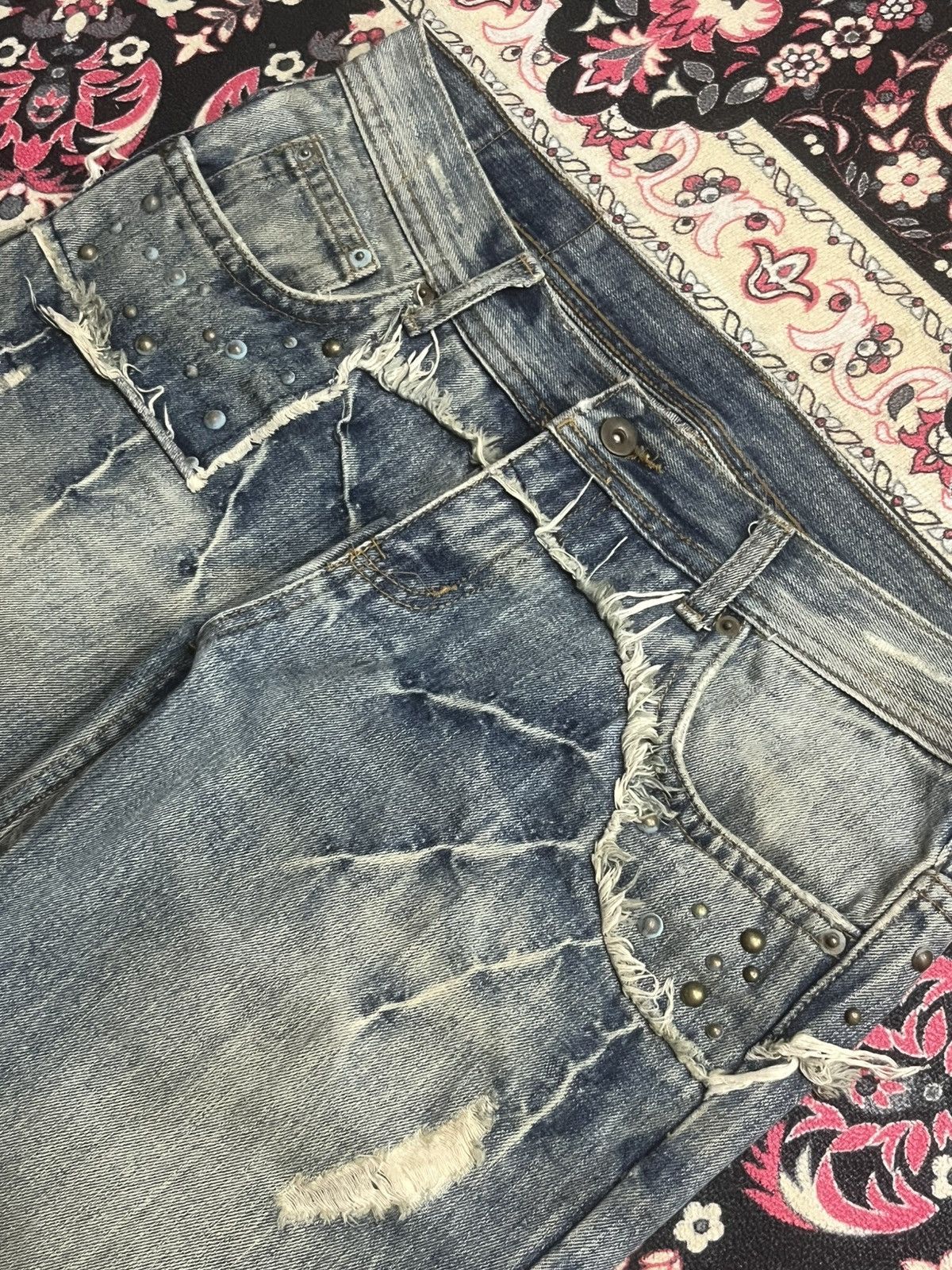 If Six Was Nine Japan Edge Rupert Spider Web Distressed Studded Flare Jeans Size US 34 / EU 50 - 5 Thumbnail