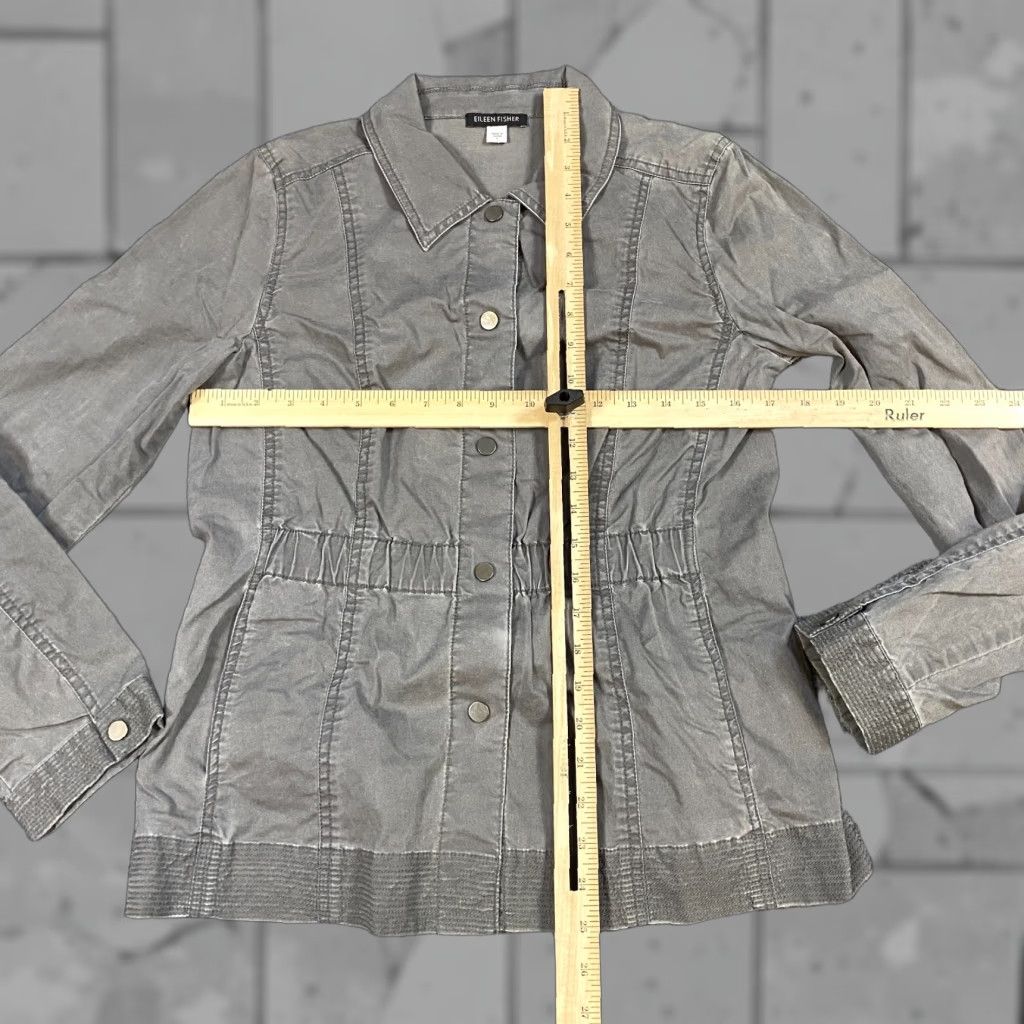 Eileen Fisher Eileen Fisher Jacket S Gray Solid Cotton Blend Field Lagenlook Snap Buttons Women Regular Military Jacket Windows? Size S / US 4 / IT 40 - 1 Thumbnail