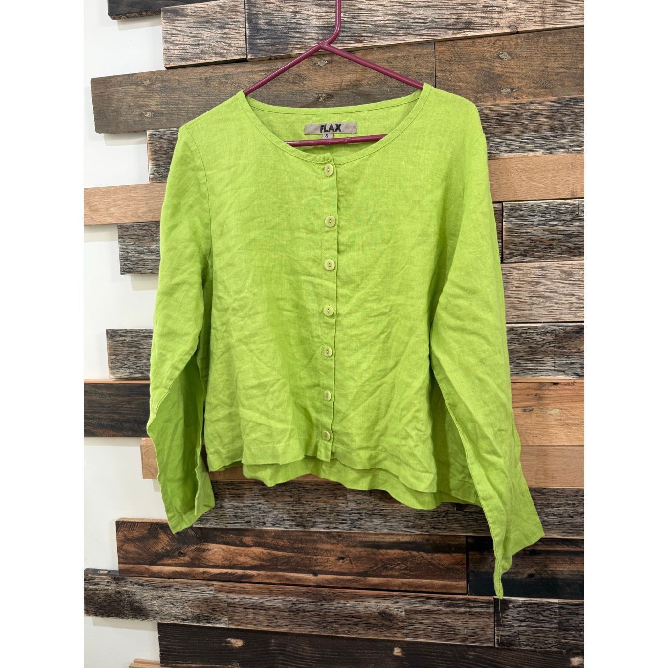 FLAX Flax NWOT linen button front shirt lime green relaxed fit size S small Size S / US 4 / IT 40 - 2 Thumbnail