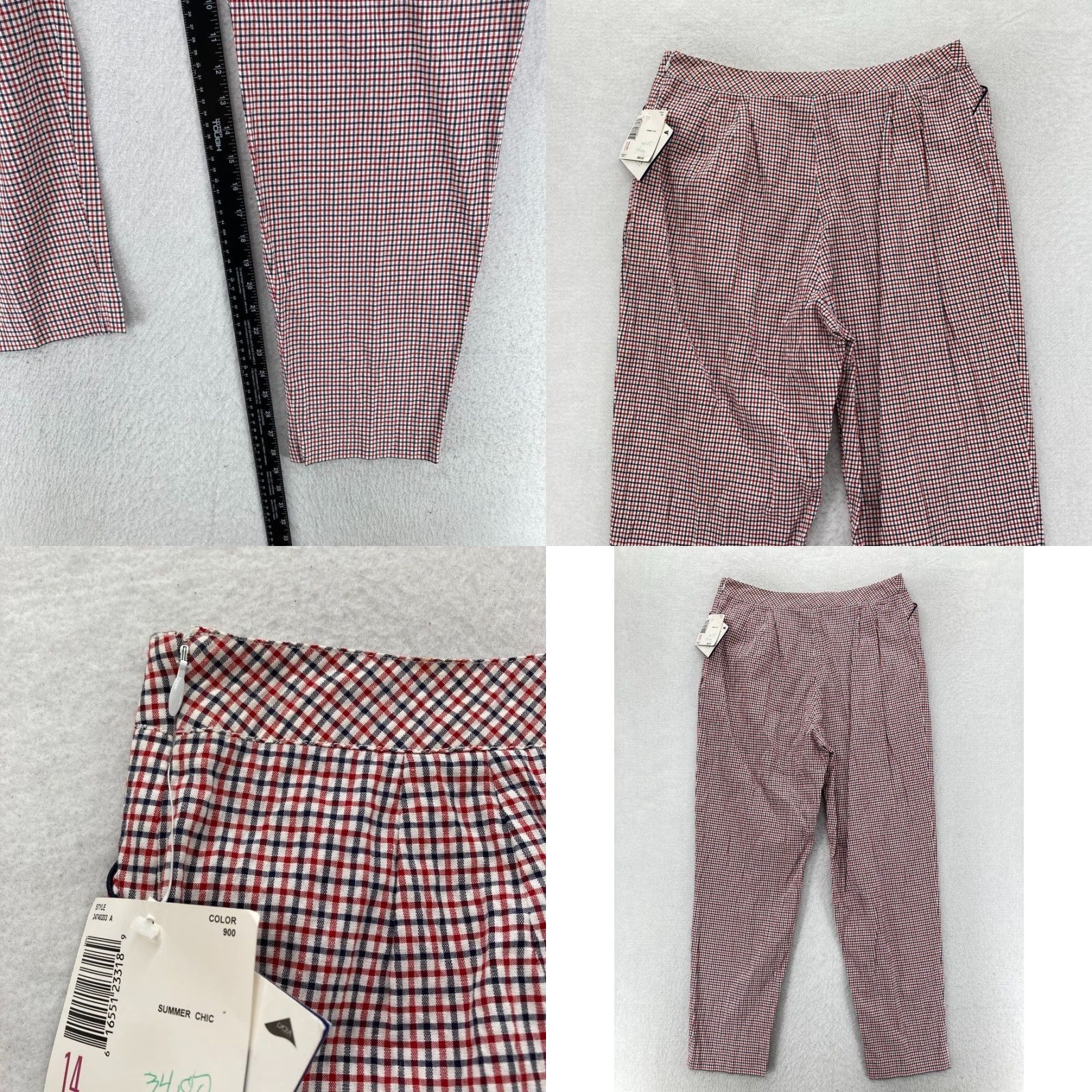 Liz Claiborne Liz Claiborne Liz Sport Pants Women's 14 Red Plaid Lightweight Casual Regular Inseam 28 in Front Flat Front Stretch Pockets NWT Size 36" / US 14 / IT 50 - 8 Thumbnail