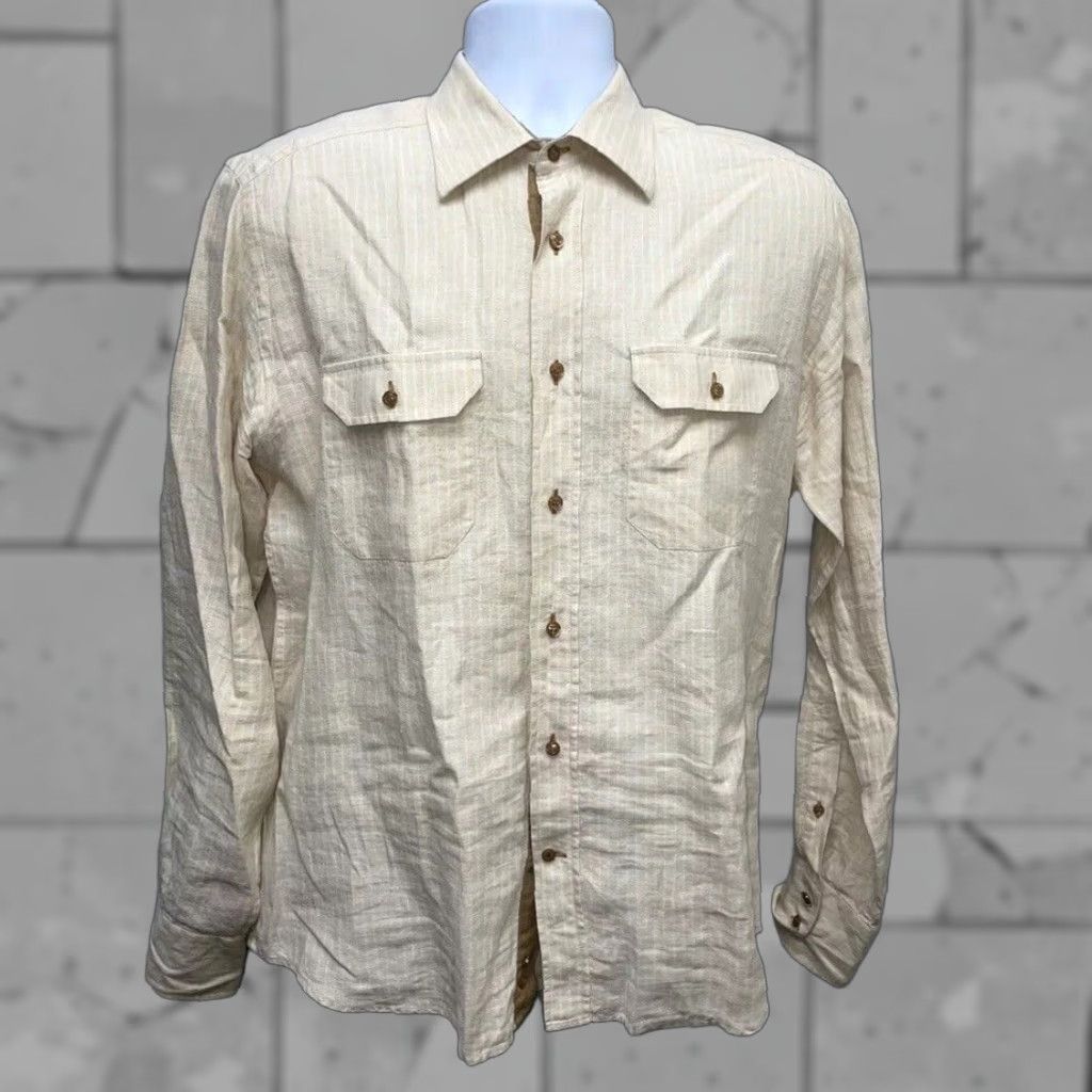 Valentino Leonard Valenti Button-Down Shirt Mens M Brown Beige Button-Up Long Sleeve Shirt Size US M / EU 48-50 / 2 - 1 Thumbnail