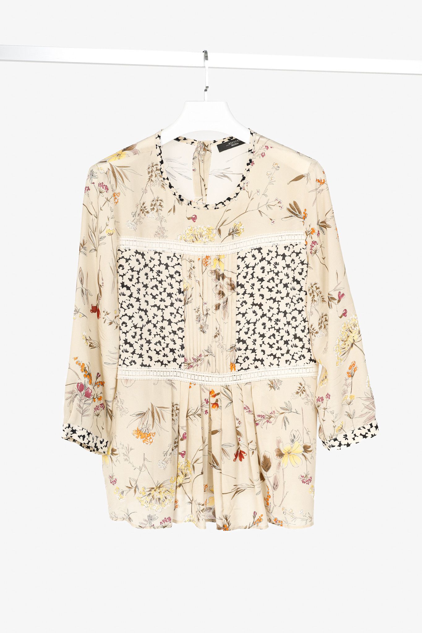 Weekend Max Mara Beige Floral Silk Peplum Blouse