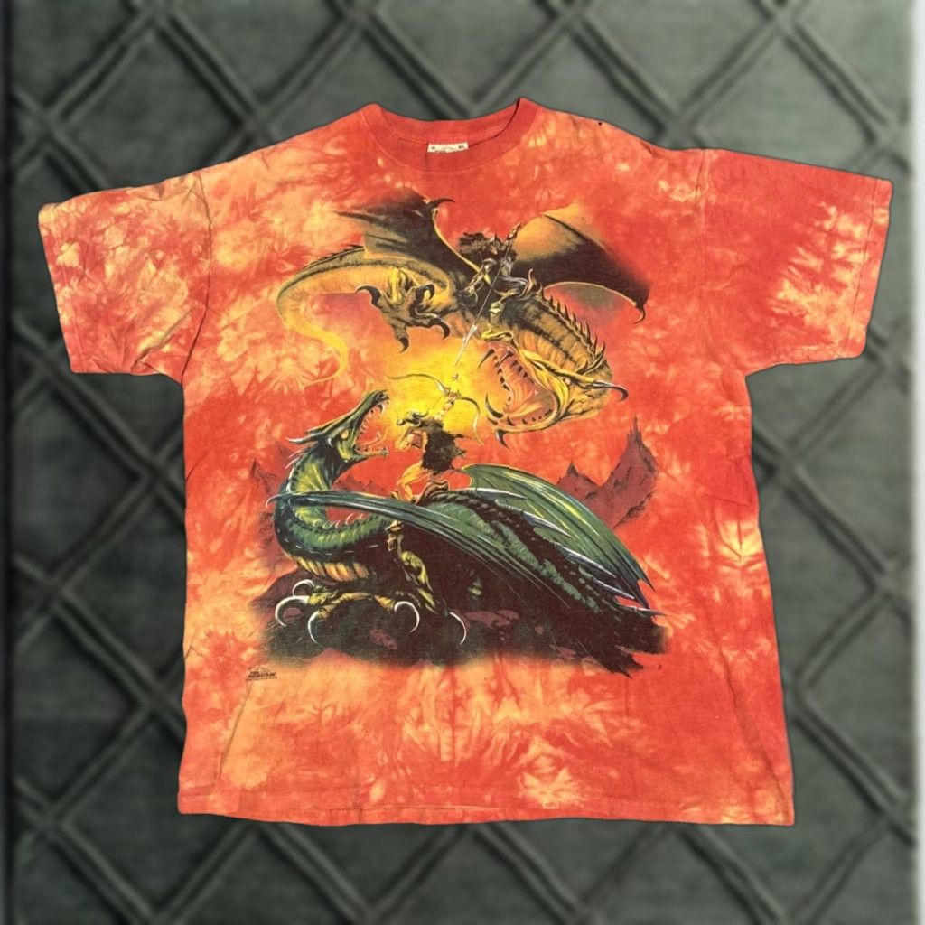 The Mountain VINTAGE The Mountain T-Shirt XL Orange Tie Dye 2001 Dueling Dragons Fantasy Knight 90s Mens XL Orange Tie Dye Dragon Knight Mens Size US XL / EU 56 / 4 - 1 Thumbnail