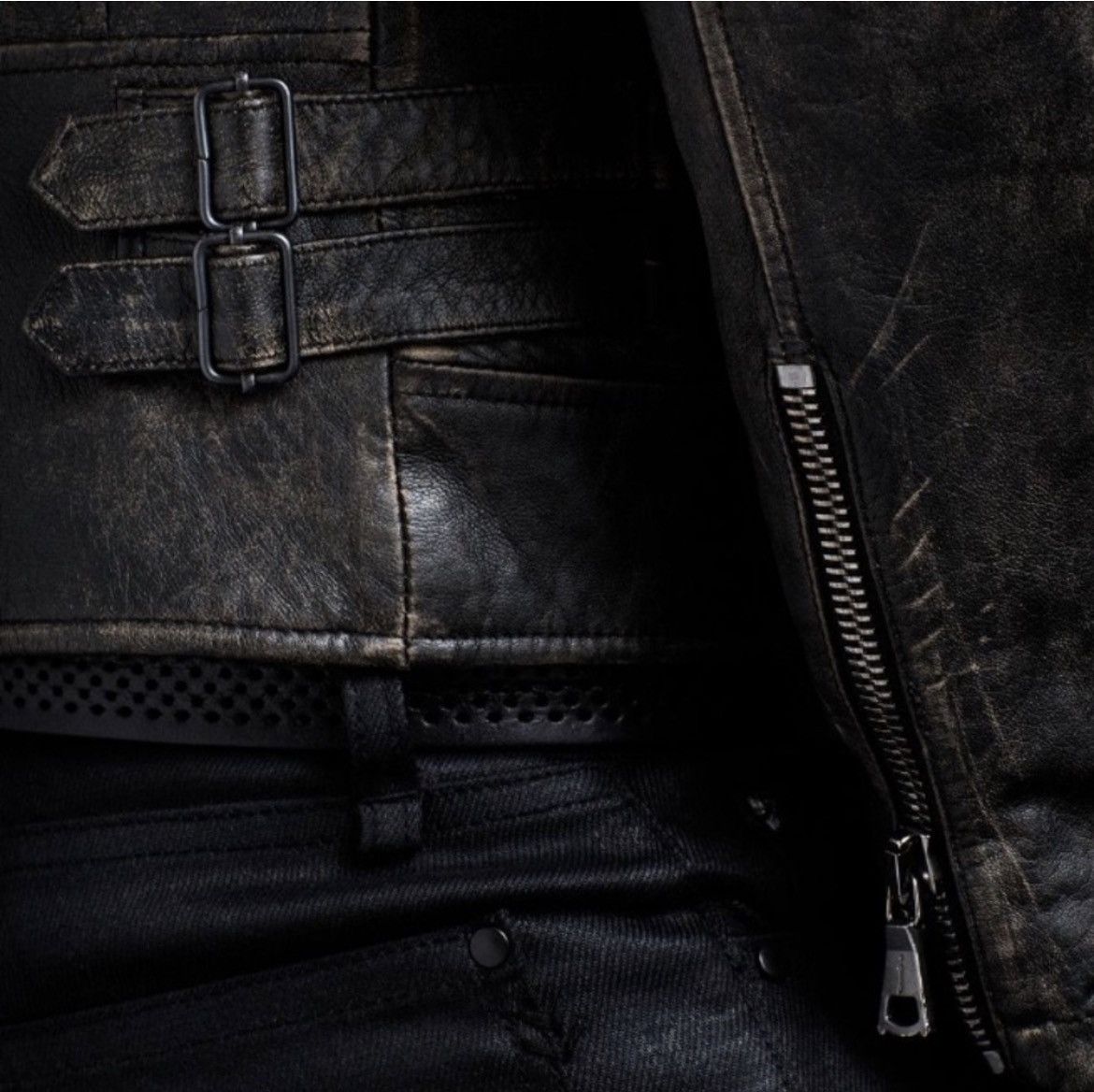 John Varvatos Distressed Leather Chelsea Biker Jacket EU54 USA44 Size US L / EU 52-54 / 3 - 3 Thumbnail