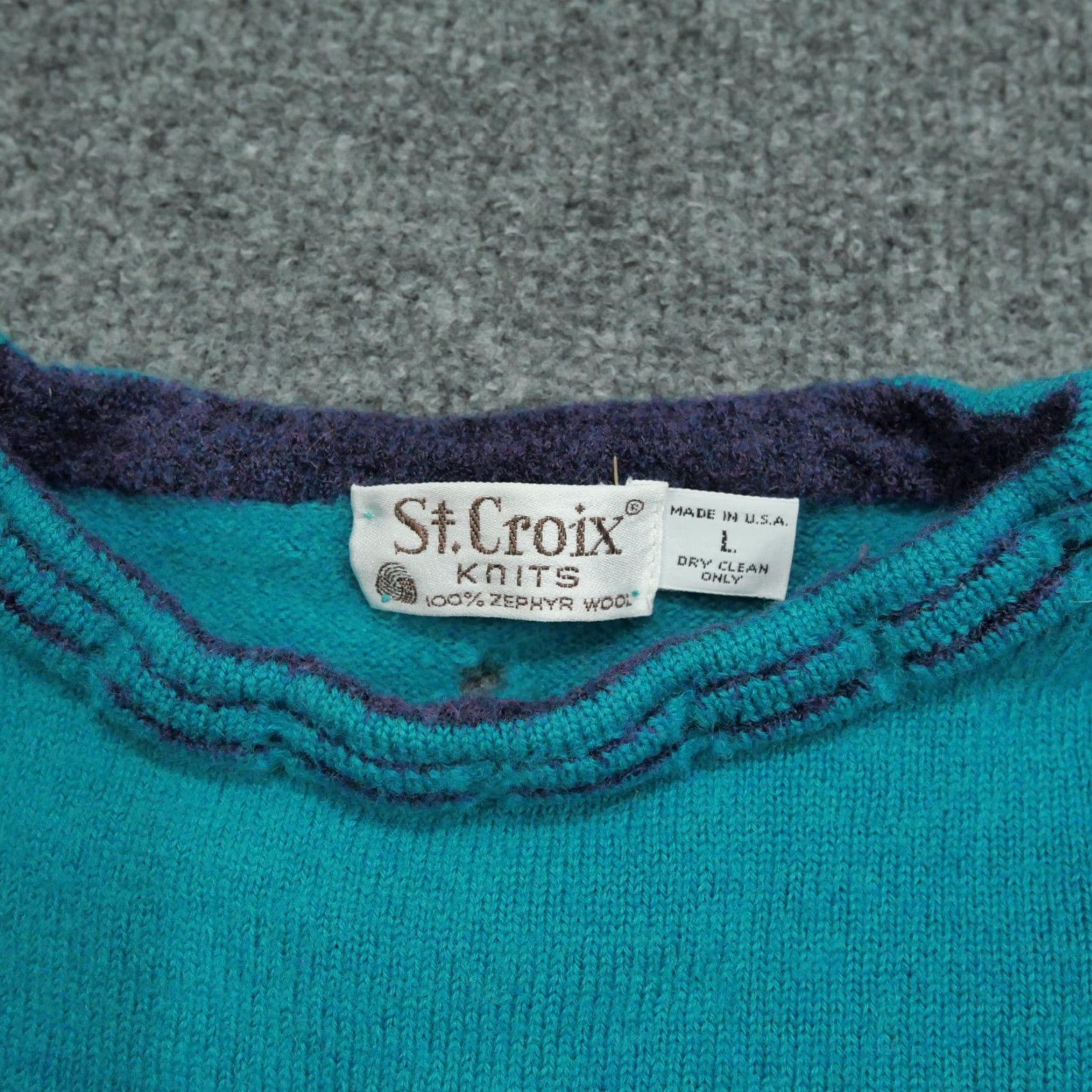 Zephyr VINTAGE St. Croix Sweater Mens Large Blue Teal 80s 90s Wool Knit Pullover Crew Neck Long Sleeve Distressed Size US L / EU 52-54 / 3 - 3 Thumbnail