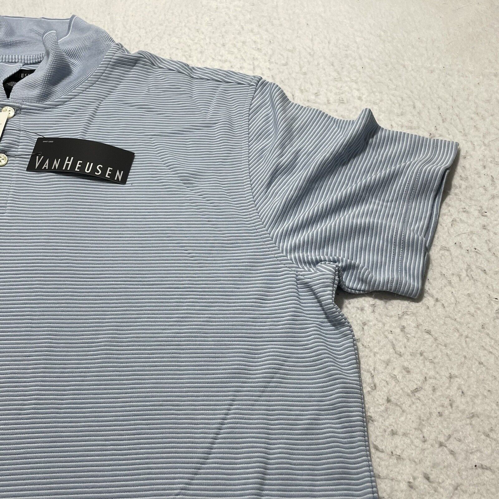 Van Heusen Van Heusen Short Sleeve Button Up Polo Shirt Blue Striped Size US L / EU 52-54 / 3 - 4 Thumbnail