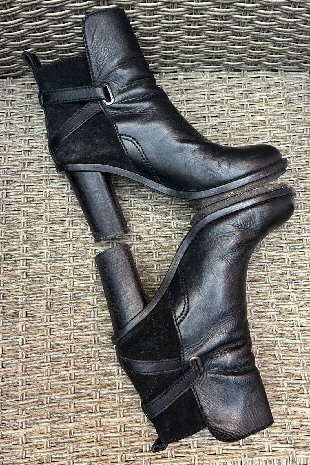 Acne Studios Vintage Acne Black Leather Suede Ankle Boots Block Heel Size US 10 / IT 40 - 4 Thumbnail