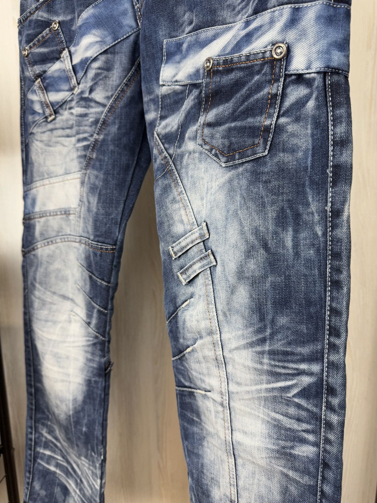 Japanese Brand Kosmo Lupo avant garde blue faded multipocket jeans denim Size US 33 - 9 Thumbnail