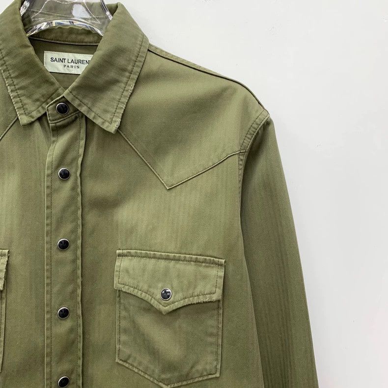 Saint Laurent Paris Saint Laurent Paris Army green old cotton lapel single-bre Size US S / EU 44-46 / 1 - 3 Thumbnail