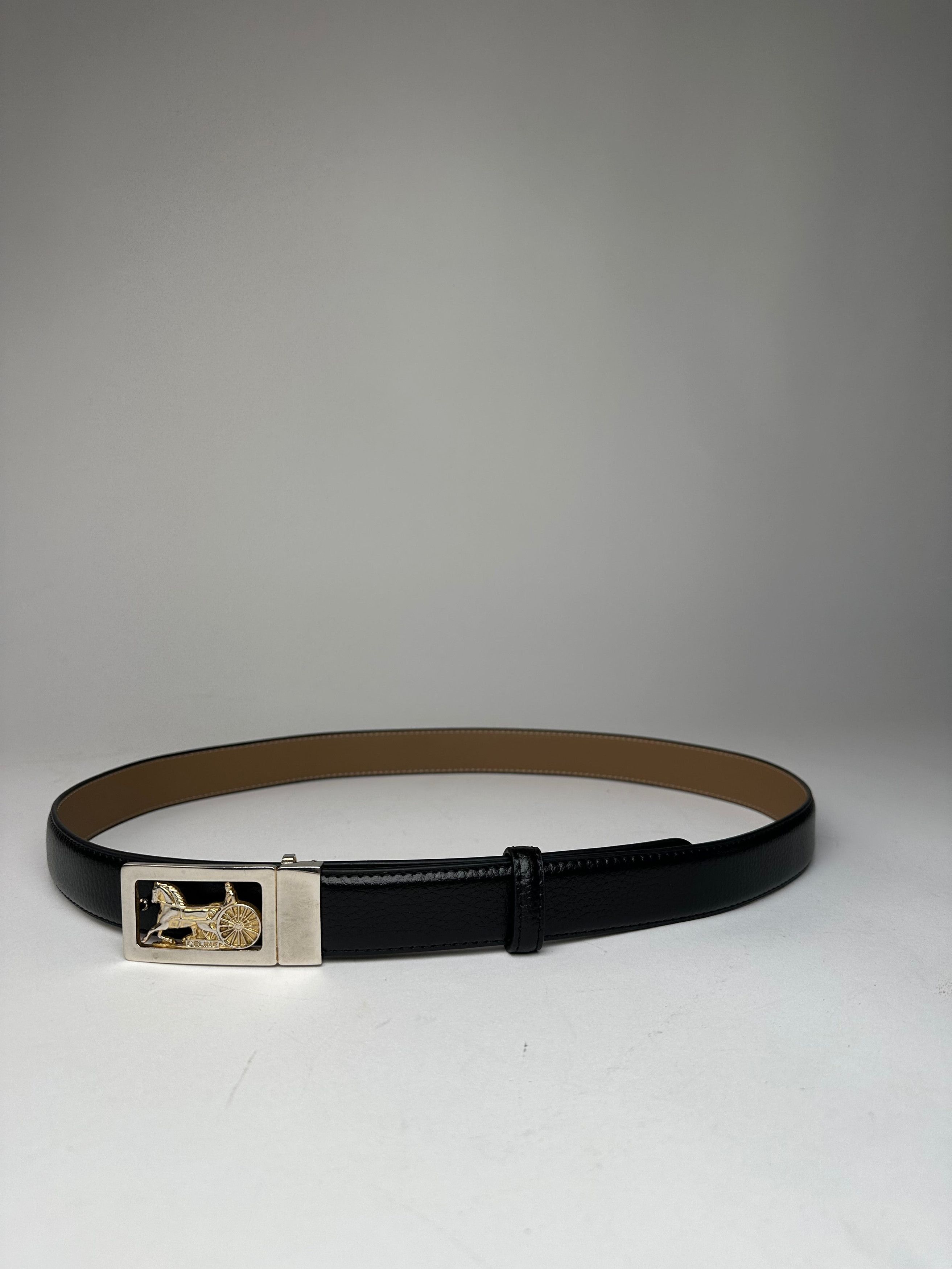 Celine Vintage Paris Triomphe Snake Emblossed Leather Belt Black Size ONE SIZE - 1 Thumbnail