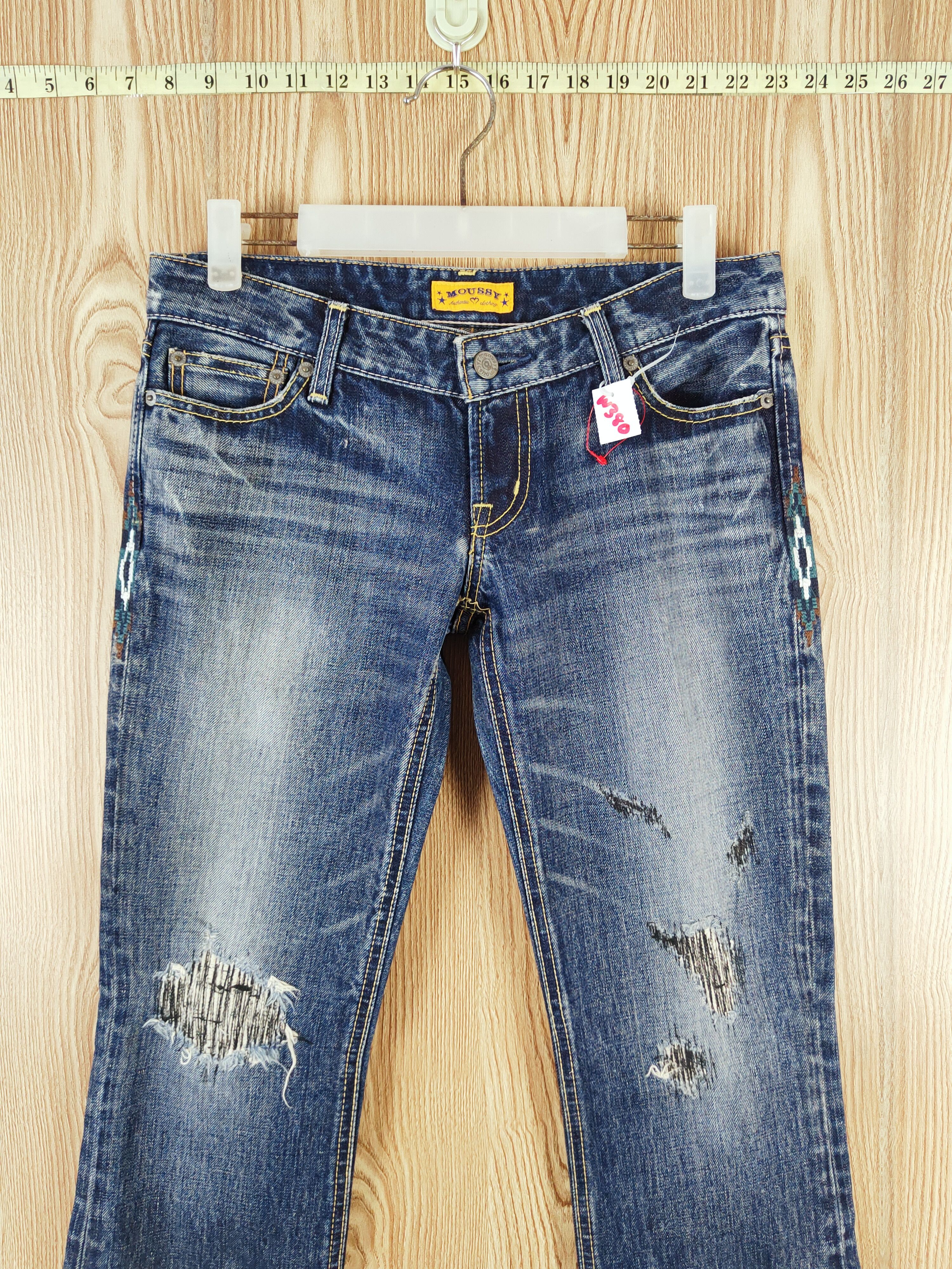 Japanese Brand Moussy Dark Blue Distressed Ripped bootcut denim Jeans #W380 Size 29" - 3 Thumbnail