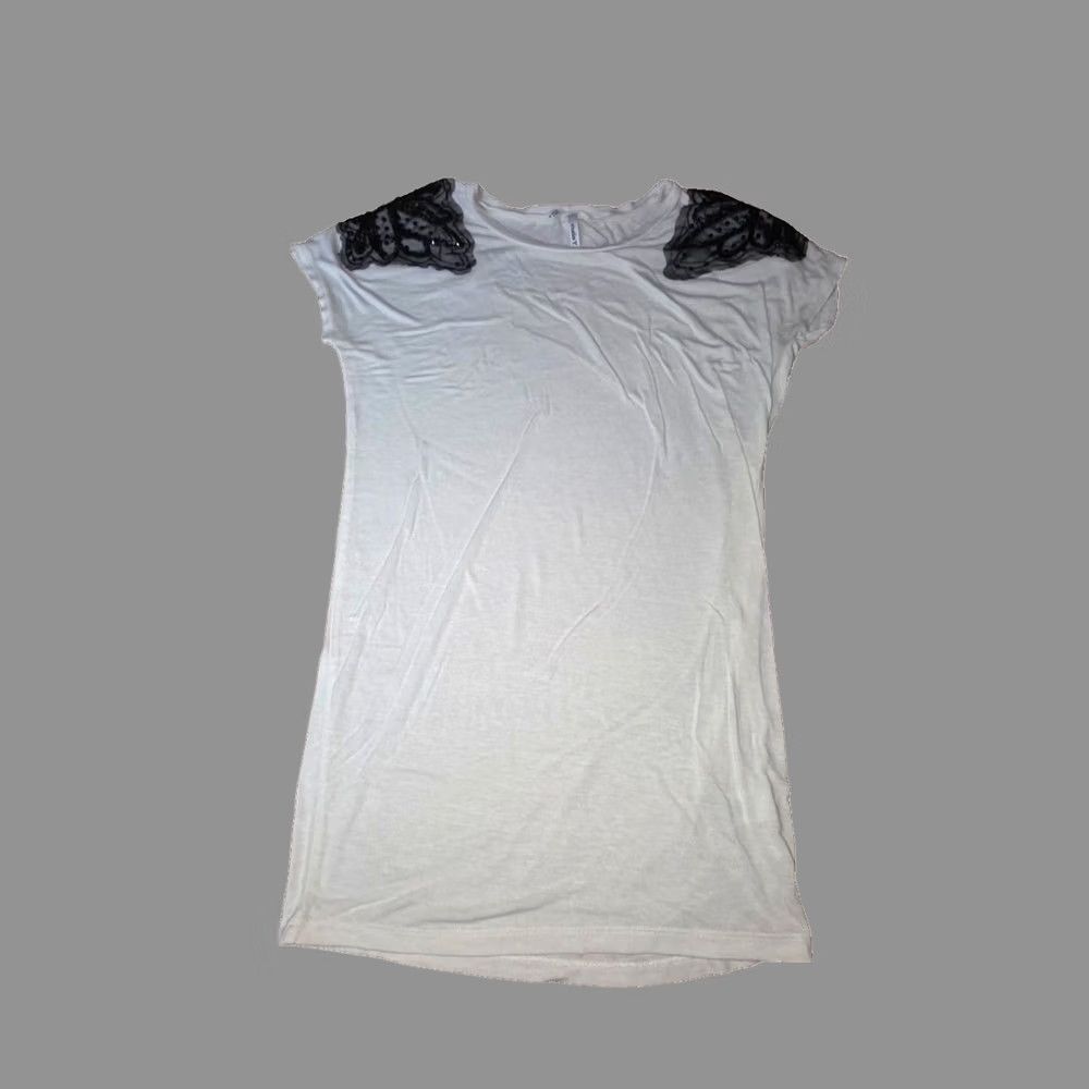 Vintage Studio Y Shirt Womens S White Rayon Cap Sleeve Crew Neck Lace Shoulders Lightweight Casual Summer Spring Size S / US 4 / IT 40 - 1 Thumbnail
