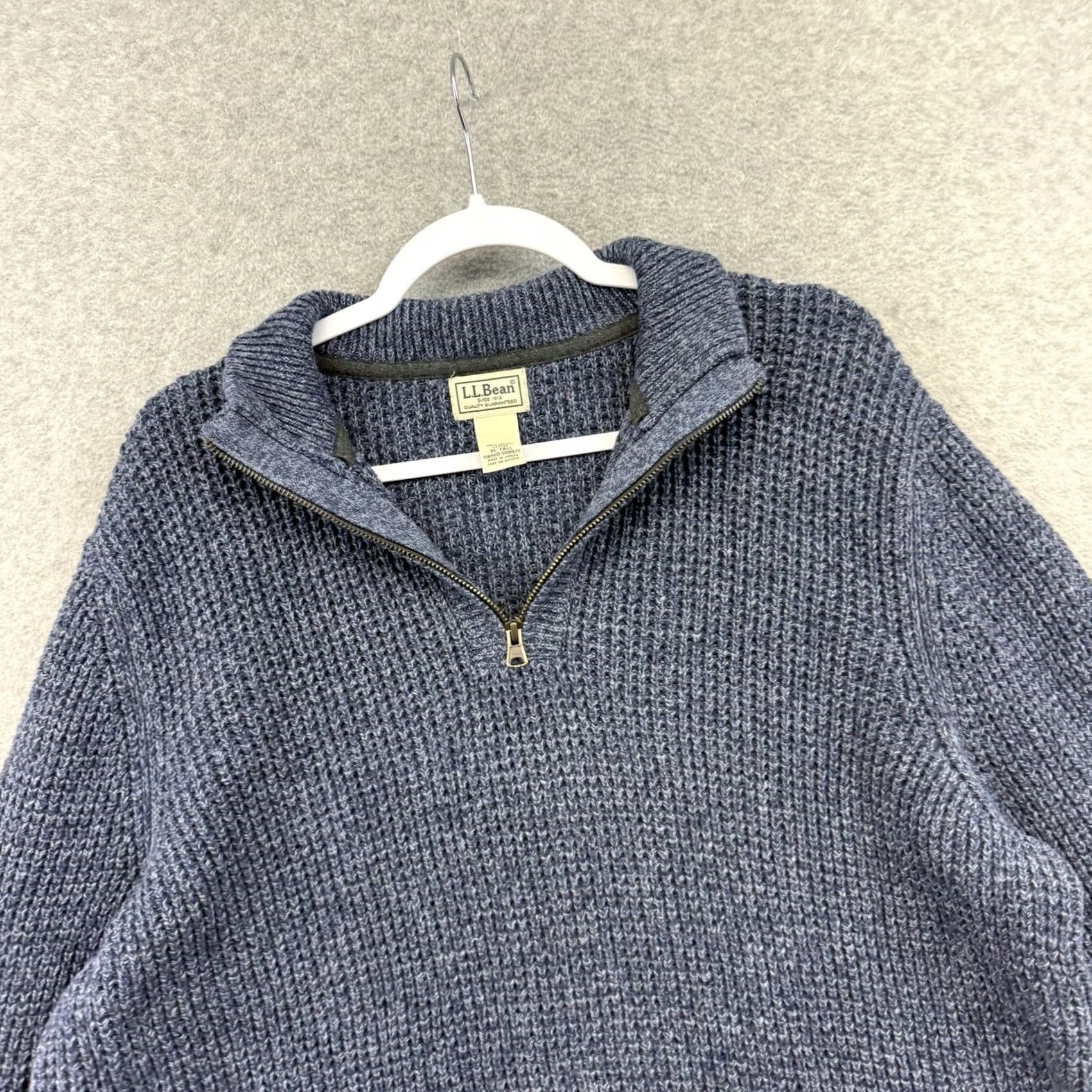Vintage L.L.Bean Sweater Mens XLT Blue Quarter Zip Mock Neck Waffle Knit Organic Cotton Size US XL / EU 56 / 4 - 2 Thumbnail