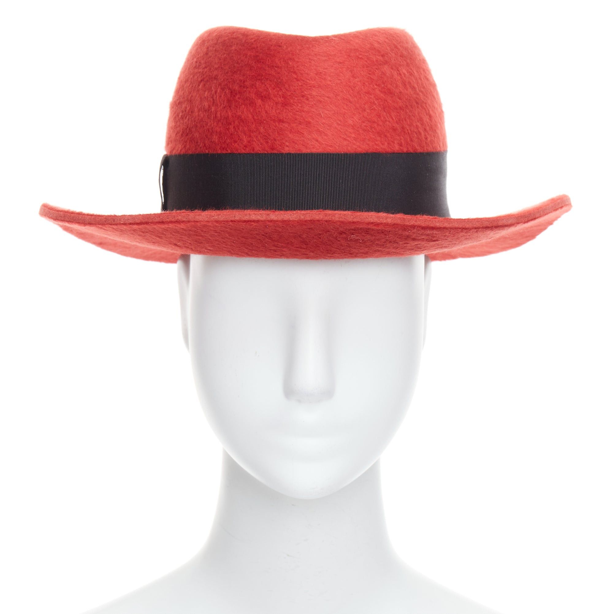Saint Laurent Paris SAINT LAURENT red rabbit felt black grosgrain leather lined fedora hat Size ONE SIZE - 1 Thumbnail