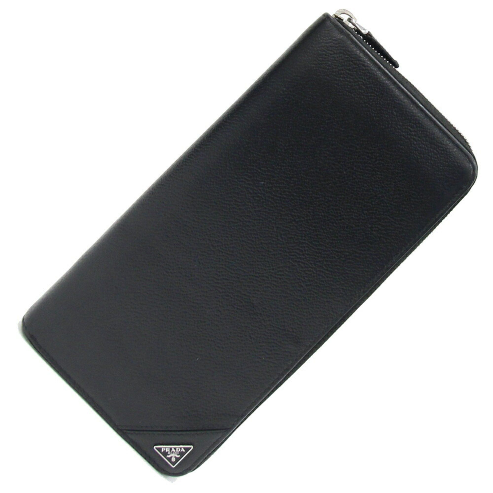 Prada Prada Round Long Wallet 2ML220 Black Leather Zip Men's PRADA Size ONE SIZE - 1 Thumbnail