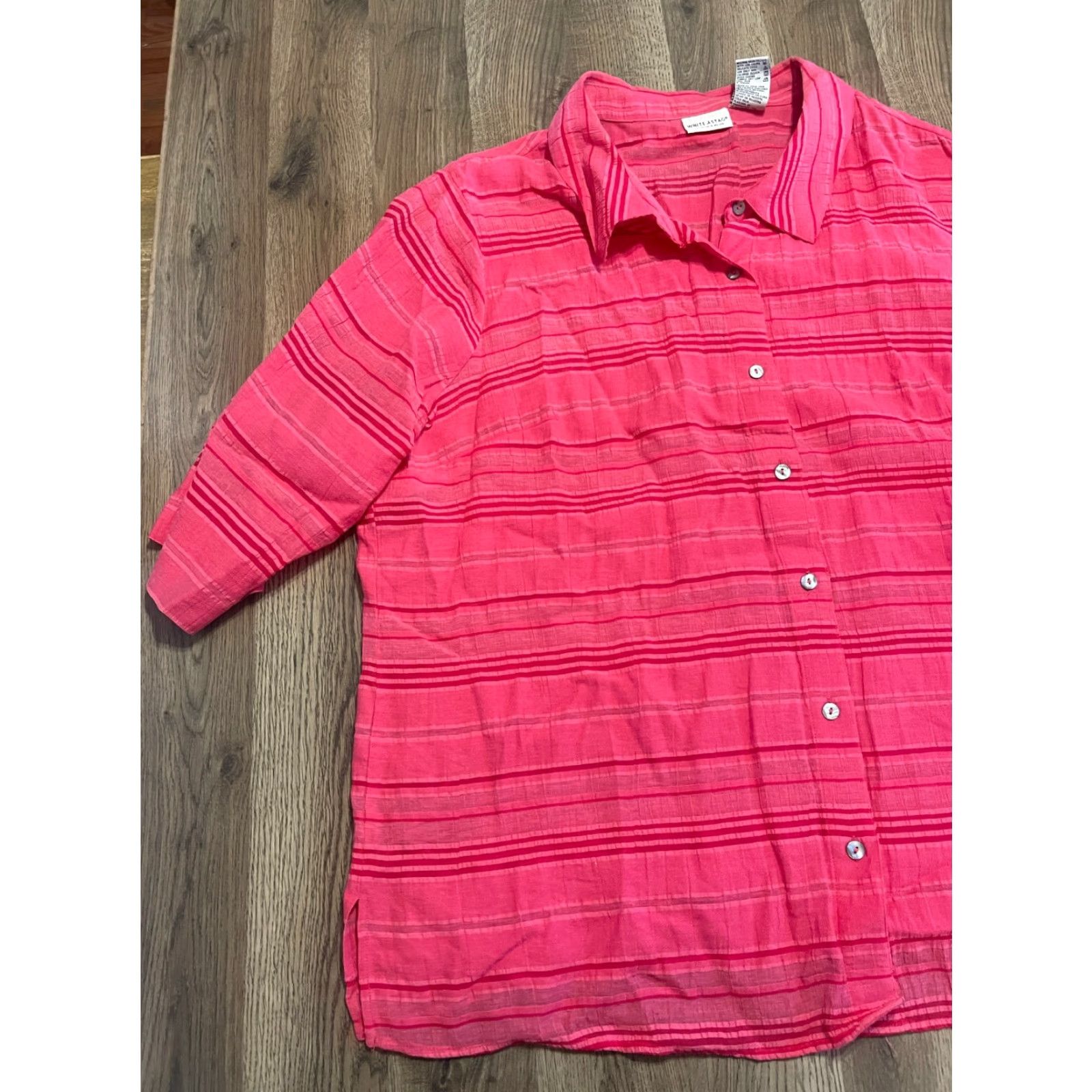 Vintage White Stag Shirt Plus Size 28W Pink Button Up 3/4 Sleeve Collared Casual Womens Size 4XL / US 24-26 - 3 Thumbnail