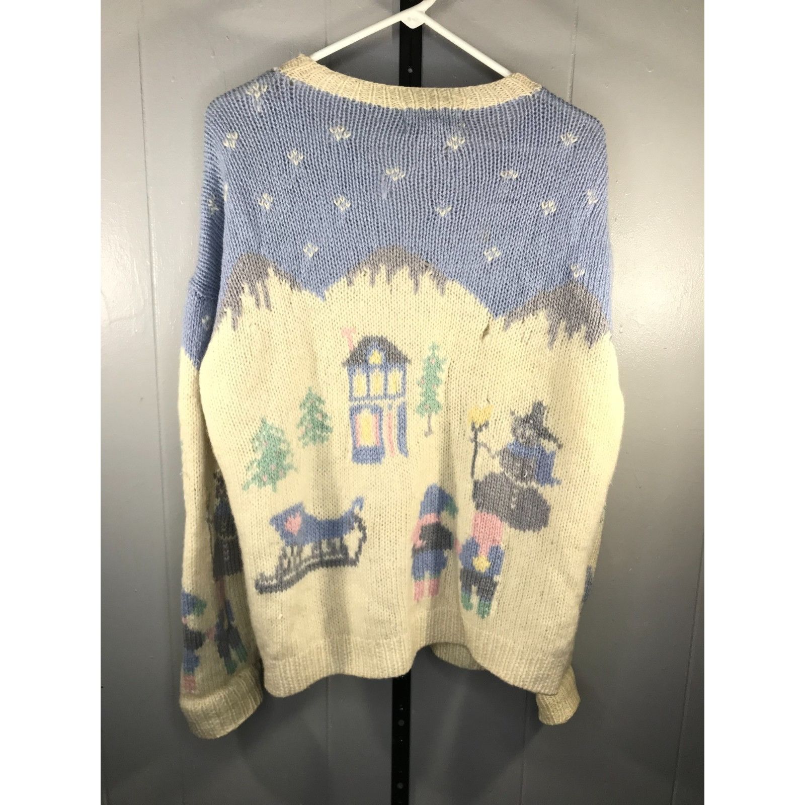 Eddie Bauer Vintage 80s Eddie Bauer Winter Scene Wool Metal Cardigan Swe Size L / US 10 / IT 46 - 2 Thumbnail