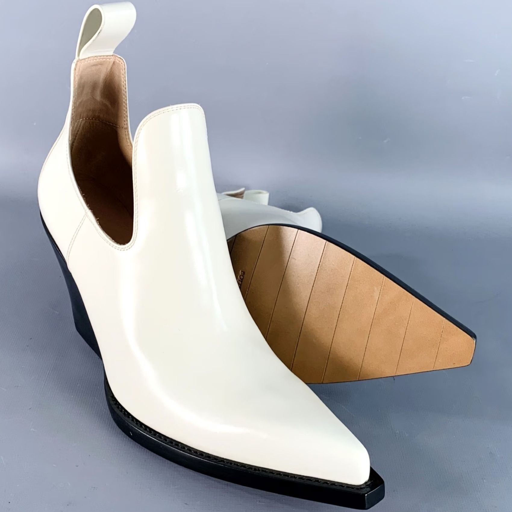 Bottega Veneta BOTTEGA VENETA Boots Ivory Black Leather Slip On Western Ankle Size 9 Women Size US 9 / IT 39 - 5 Thumbnail