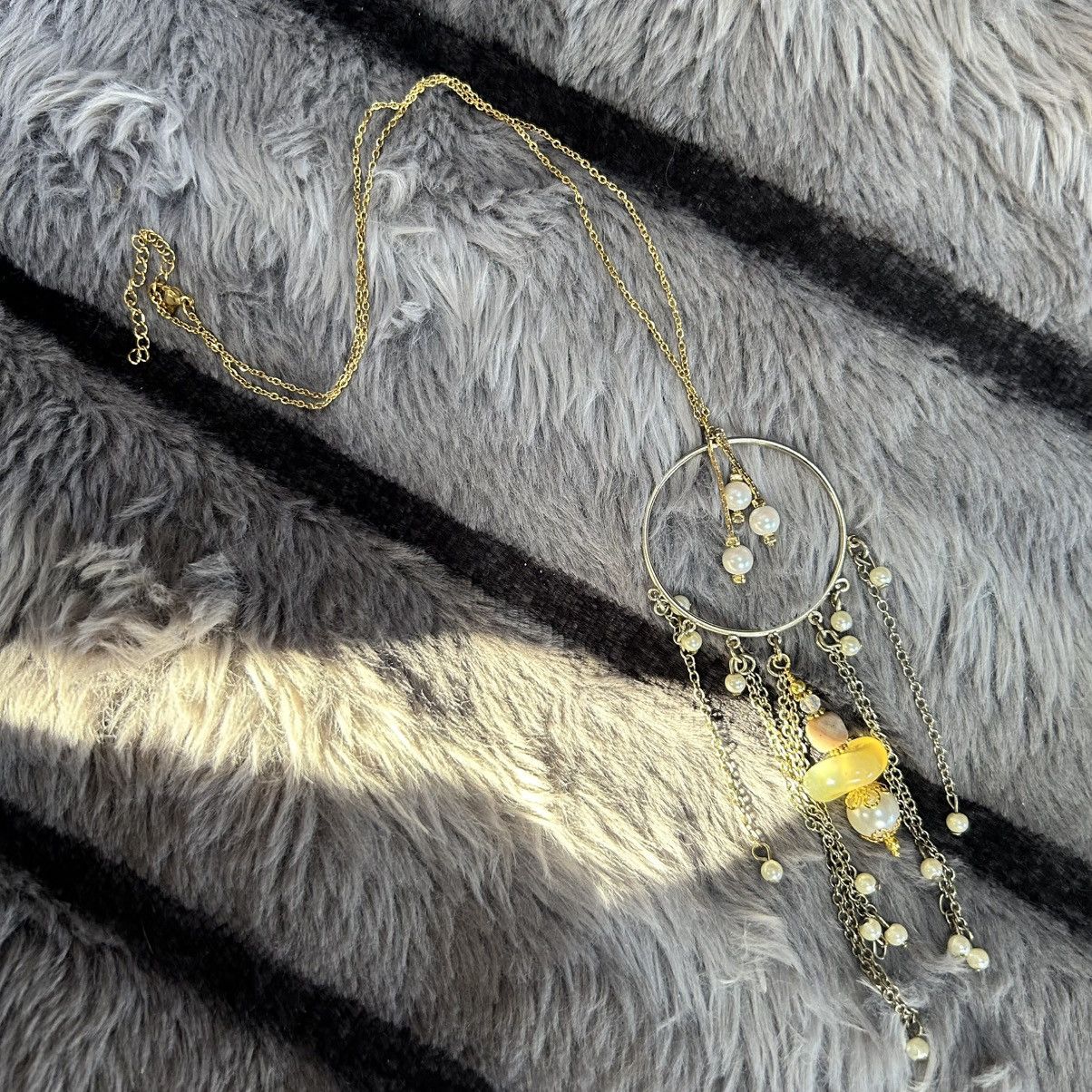 Handmade Handcrafted elegant stone dangle fringe medallion necklace Size ONE SIZE - 7 Thumbnail