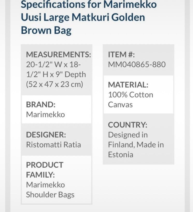 Marimekko UUsi Matkuri Large golden Brown tote bag tas new ds Size ONE SIZE - 11 Thumbnail