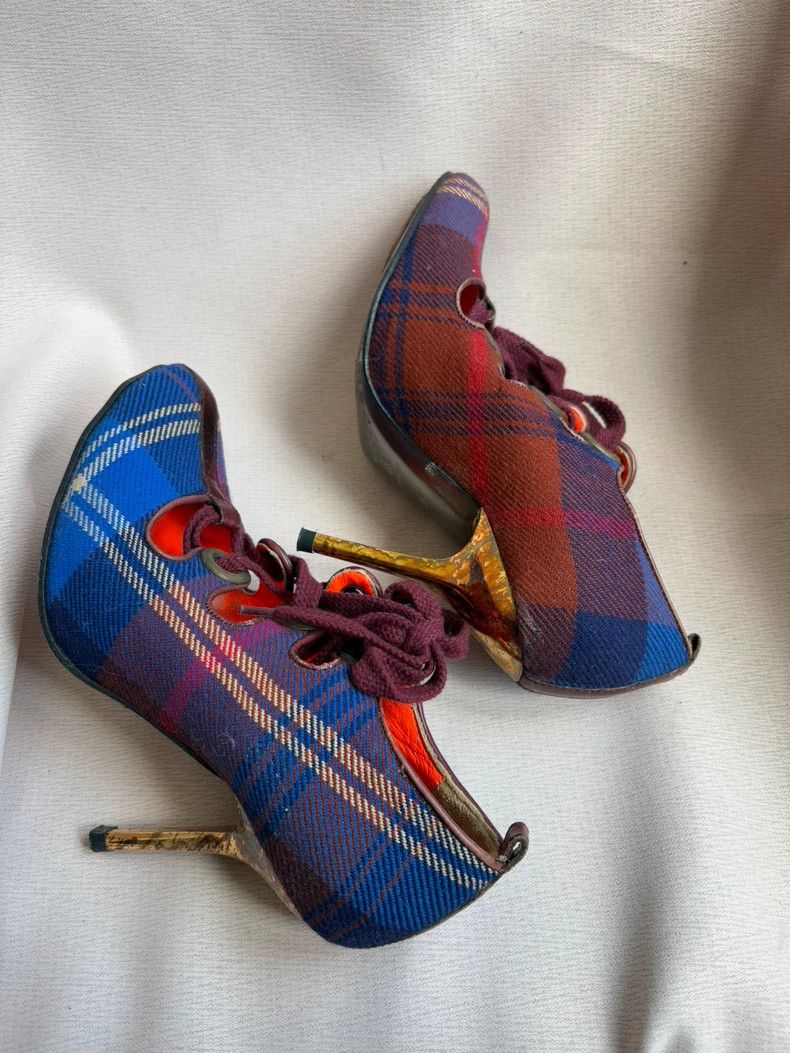 Vivienne Westwood Vivienne Westwood Blue checkered cat paw heels Size US 4.5 / IT 34.5 - 5 Thumbnail